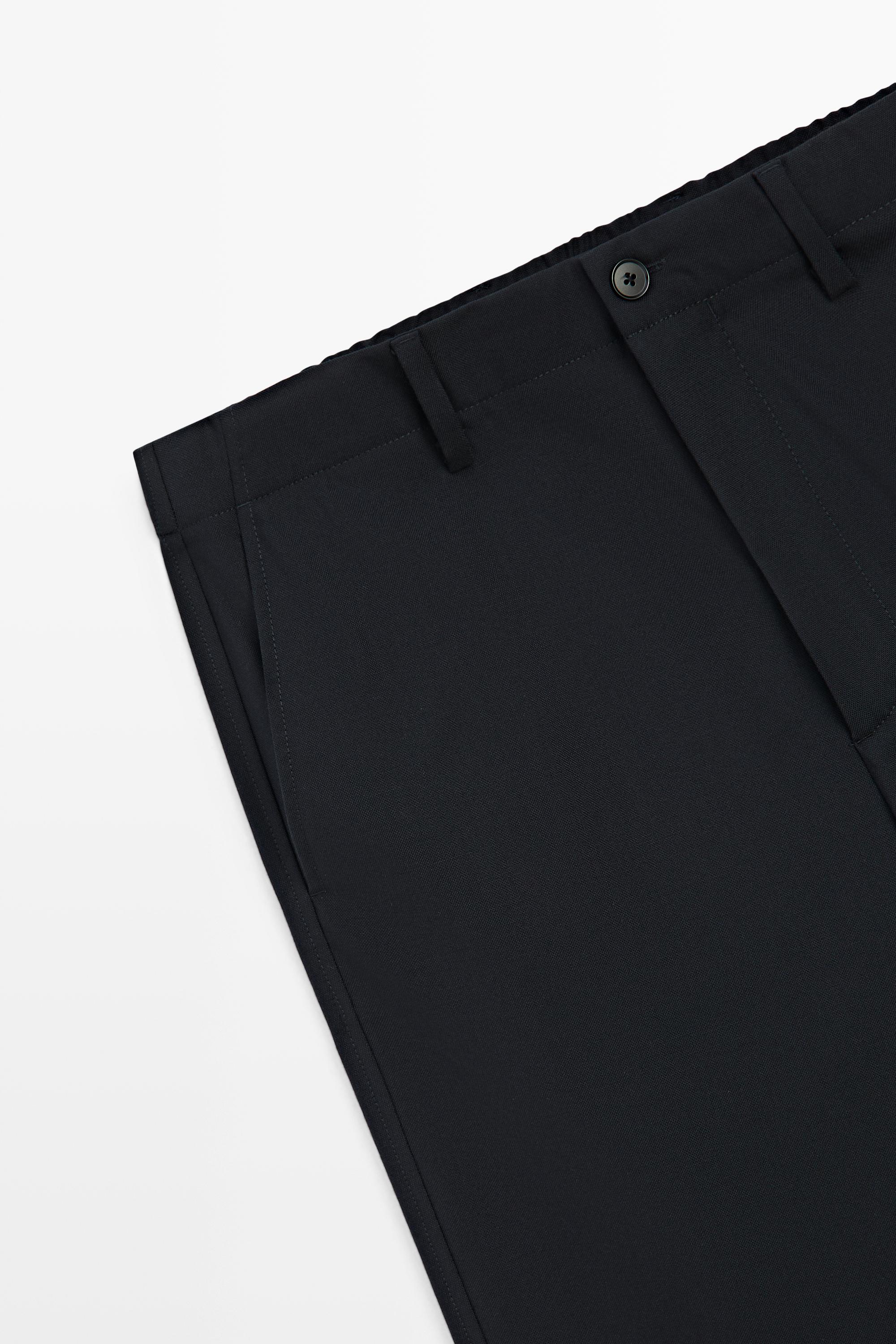 100% cool wool textured pants — DEEP BLUE