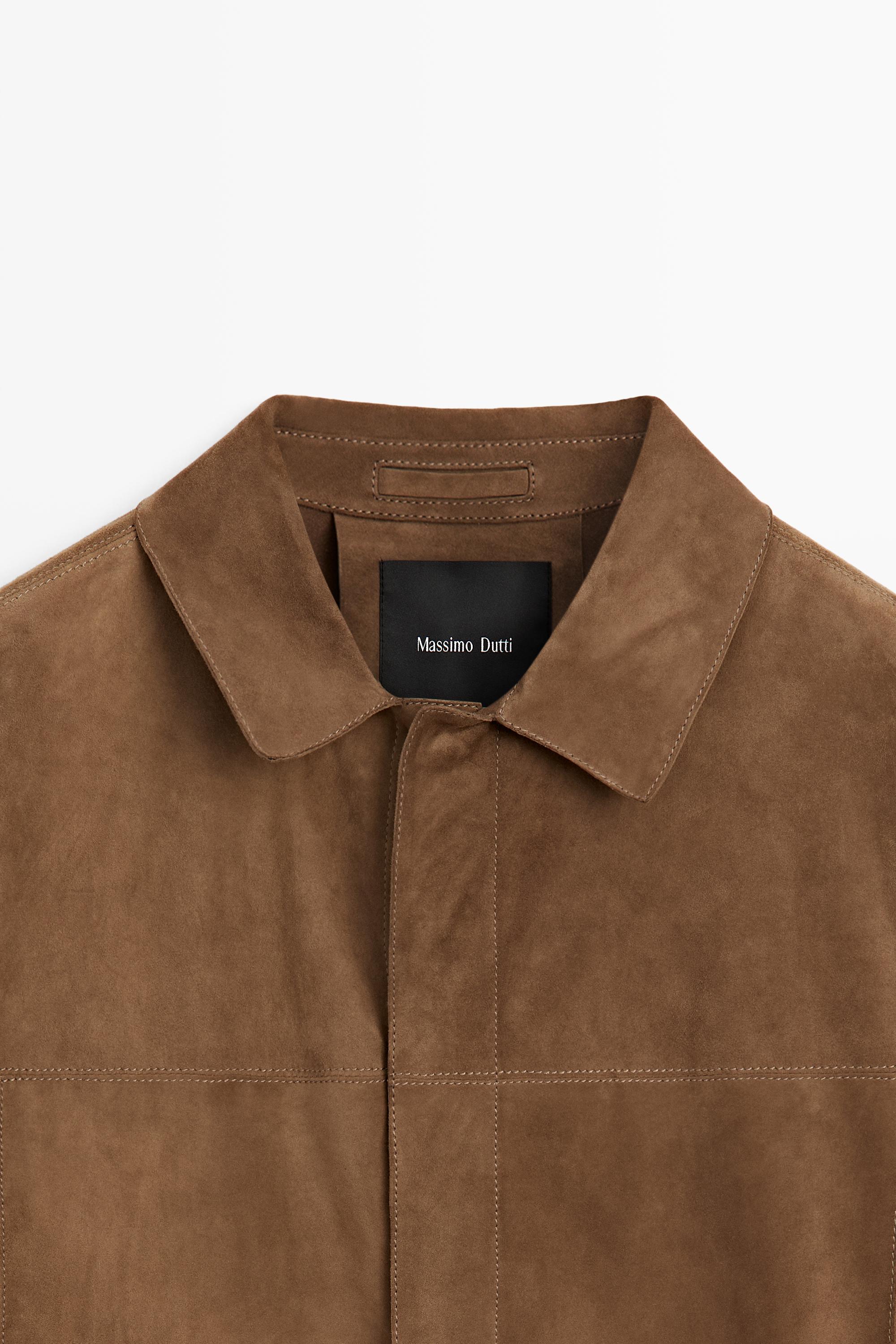 Lightweight suede leather overshirt — BROWN