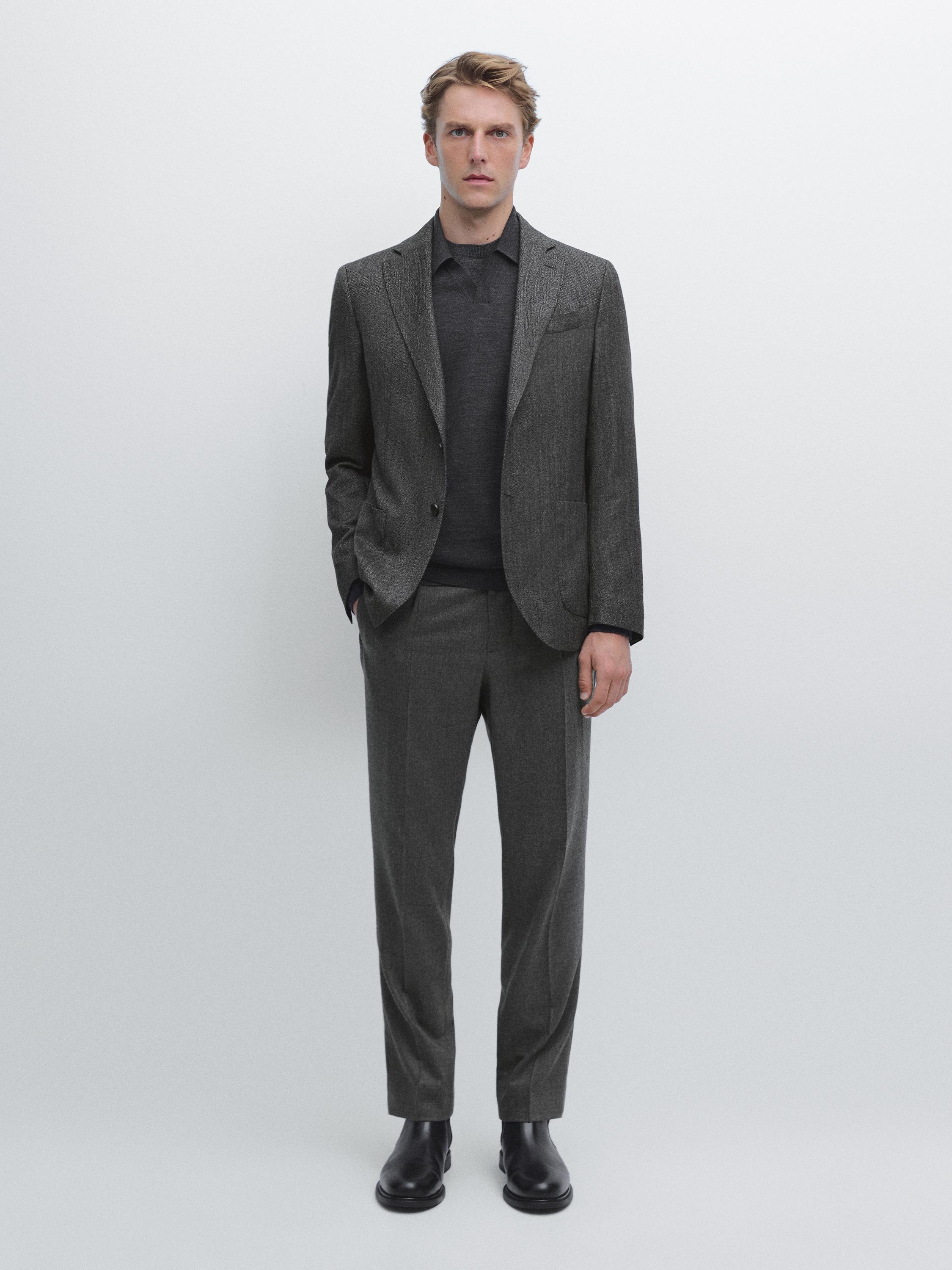 Blazer van wolmix met visgraatmotief