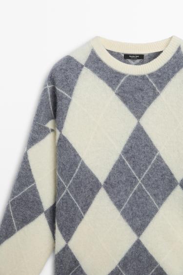 Wool blend argyle knit sweater — GREY 9