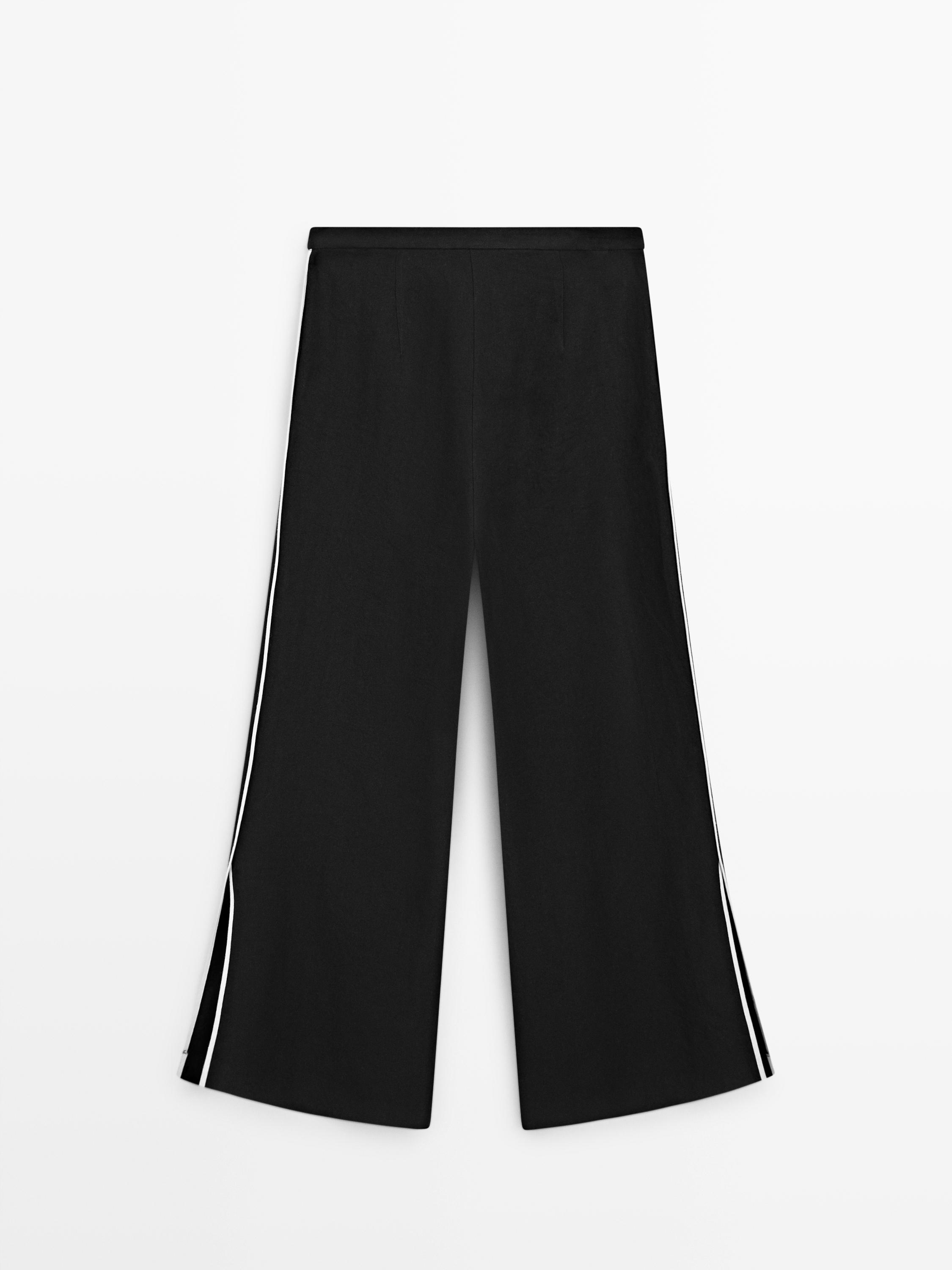 Linen trousers with contrast trim — BLACK