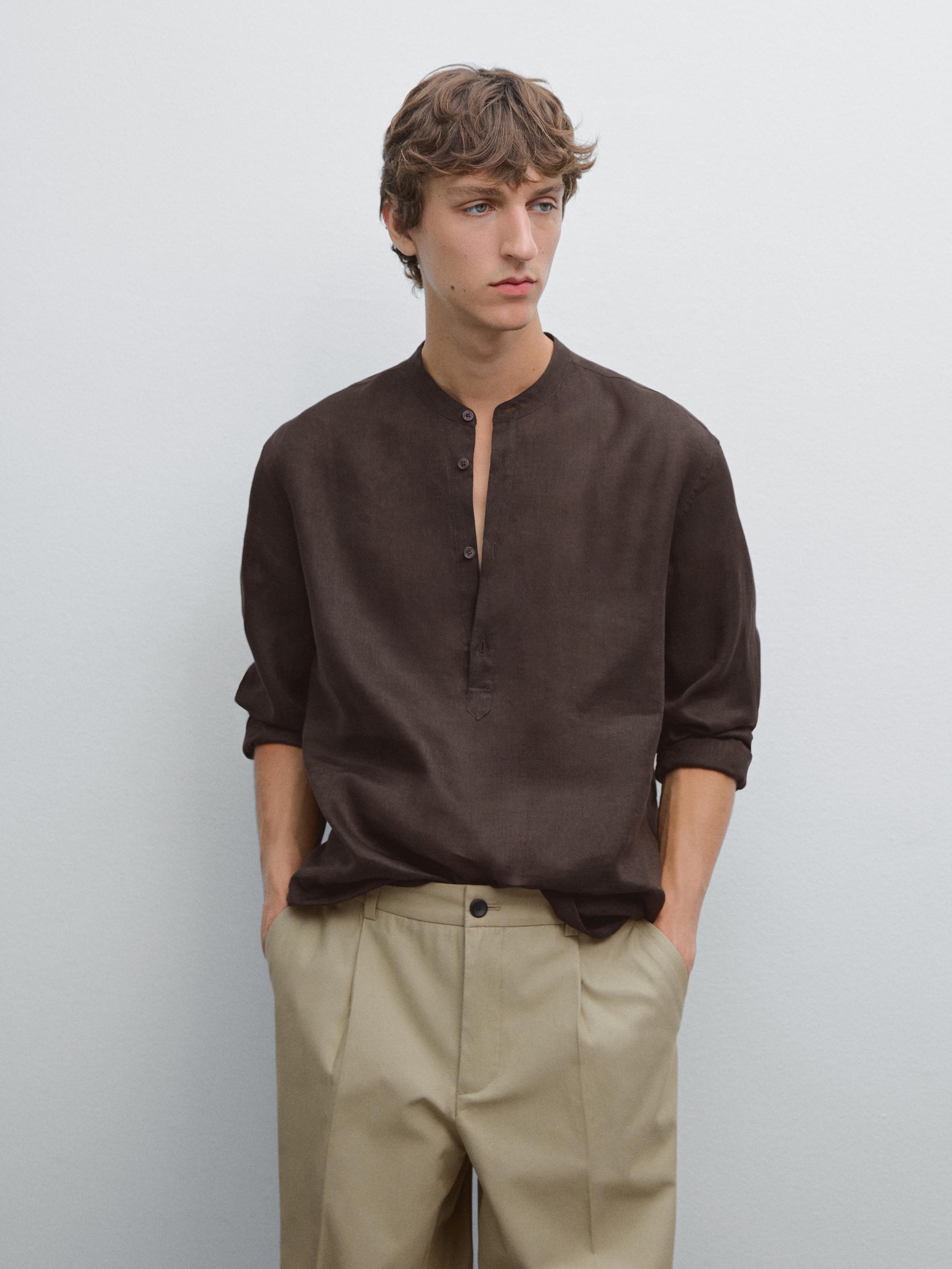 Camisa regular fit cuello mao