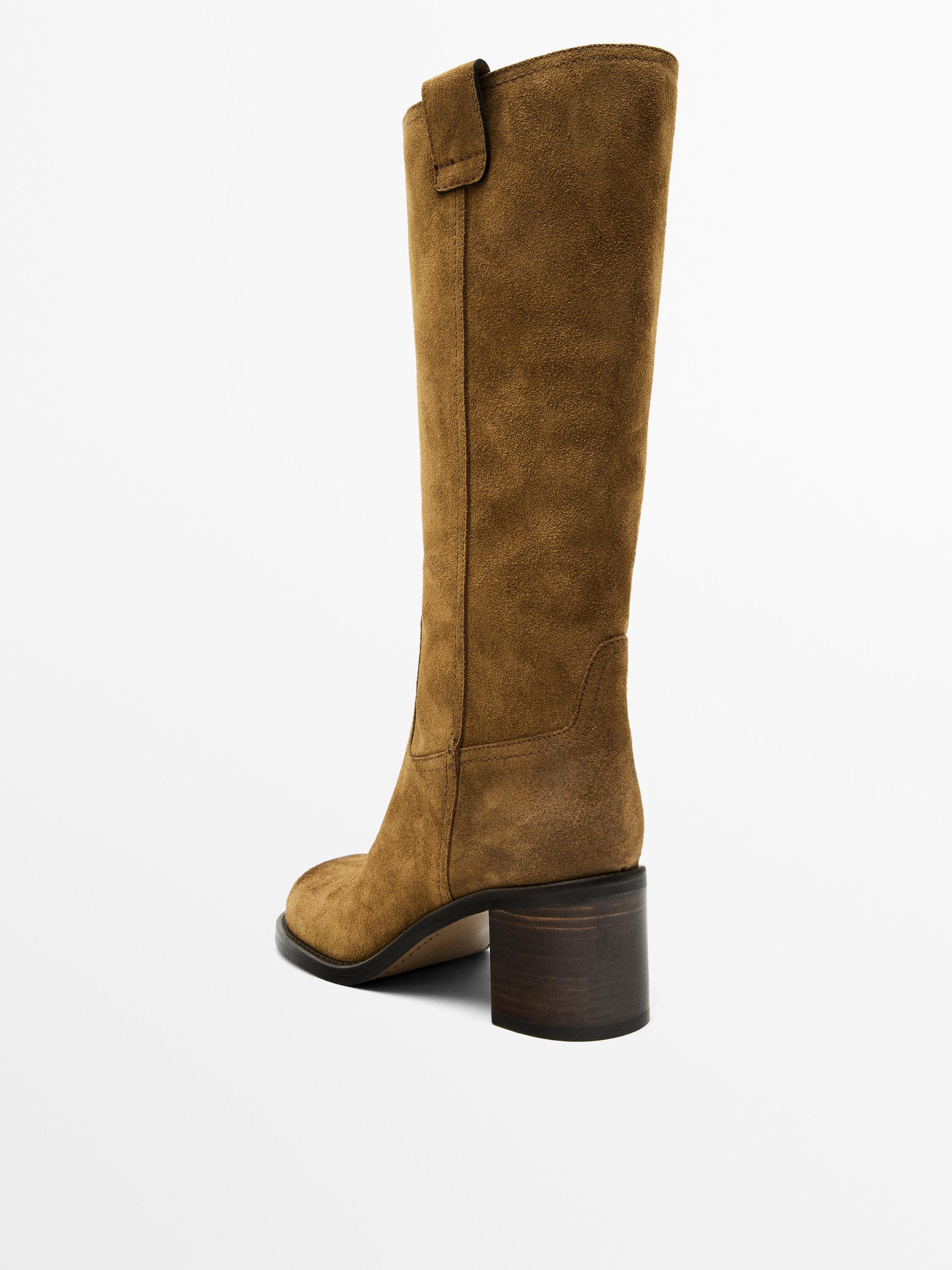 Brushed split leather heeled boots