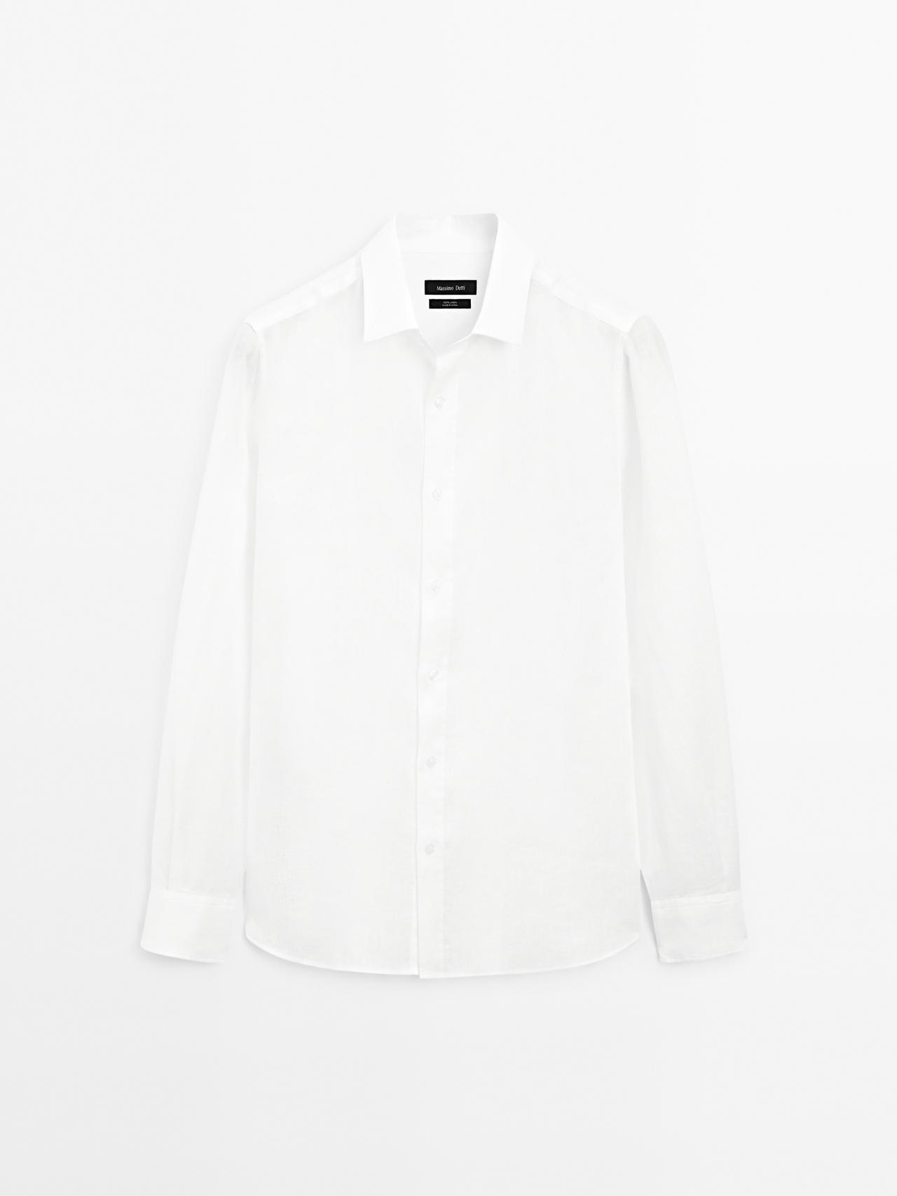 Massimo Dutti - Herre - Slim Fit Skjorte I 100% Hør - Hvid - M