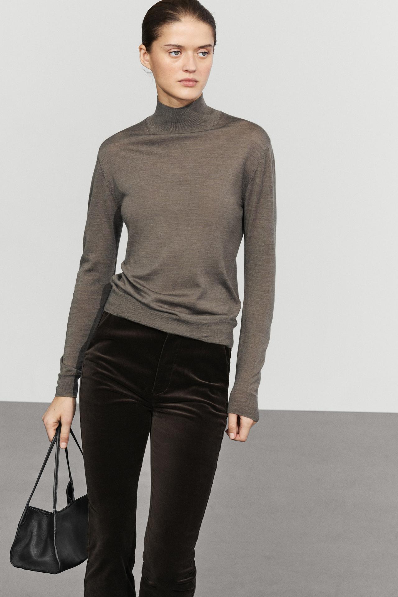 100% wool mock neck knit sweater — GREEN MARL