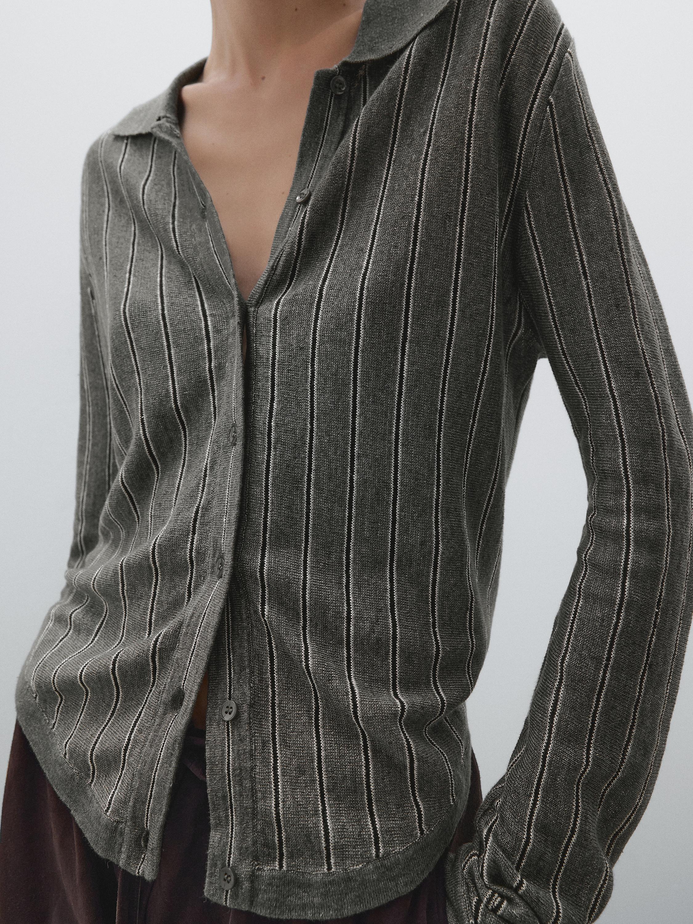 100% linen striped cardigan