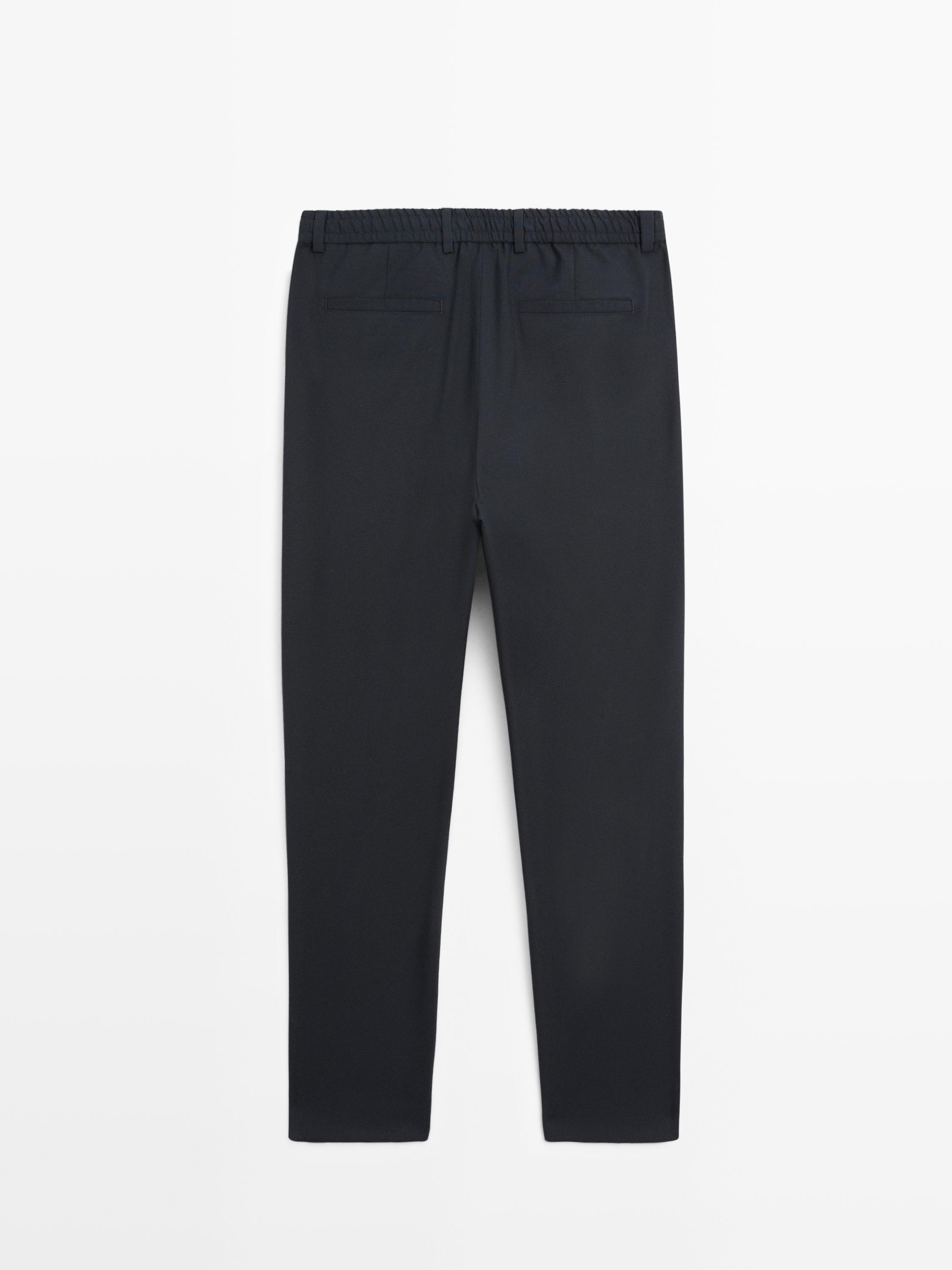 Cool wool textured pants — NAVY BLUE