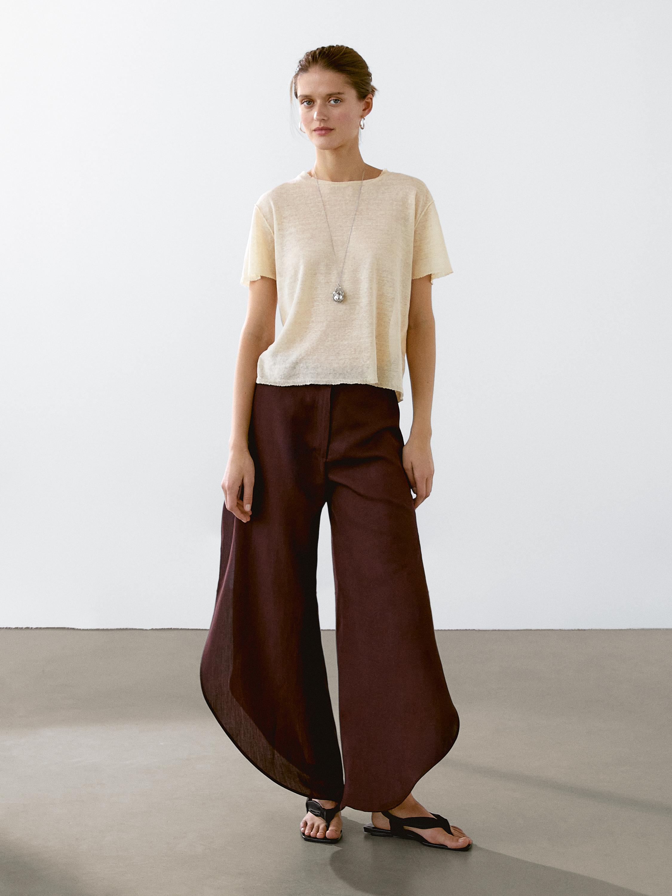 Open-knit t-shirt in linen blend