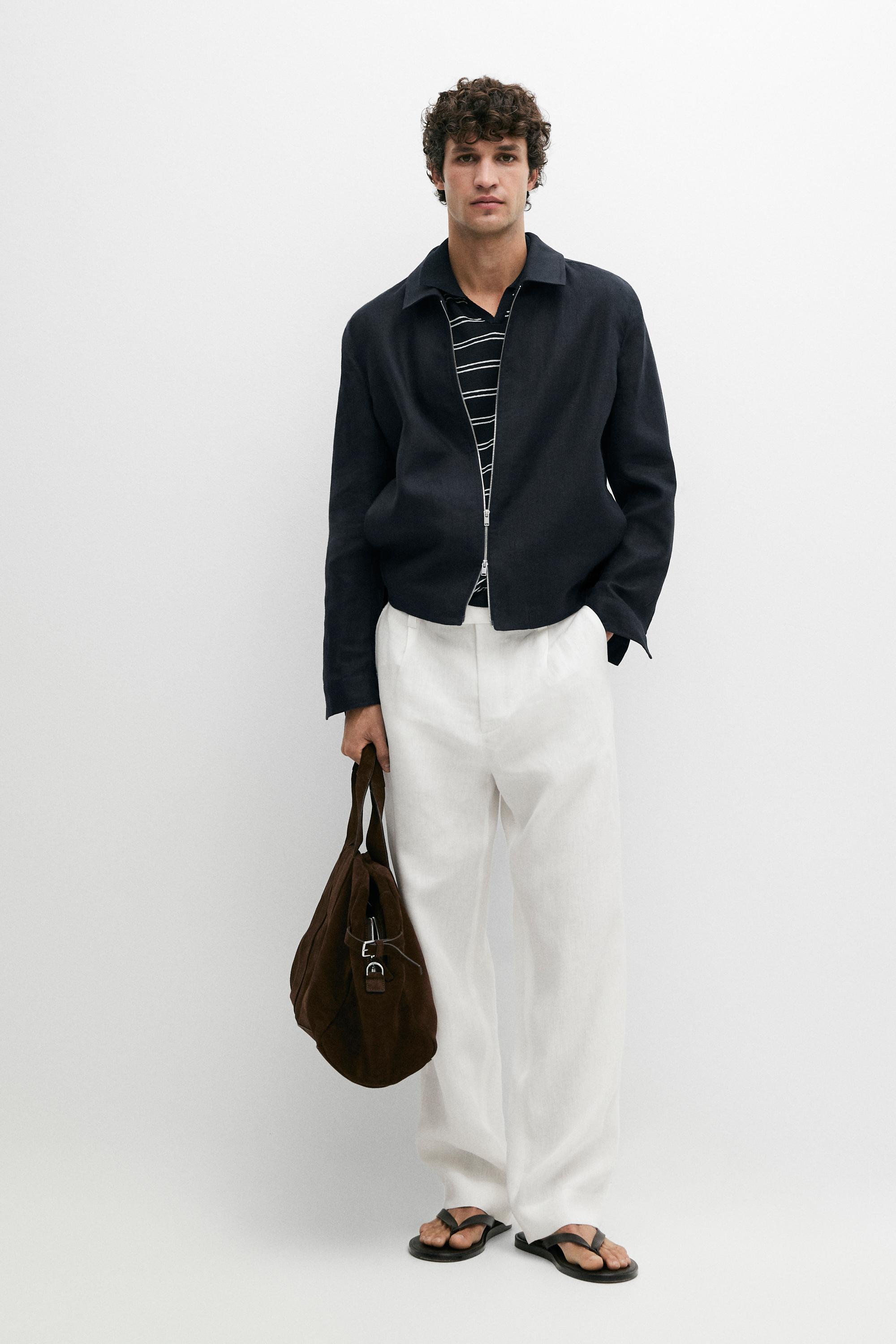 Spodnie ze 100% lnu z zakładkami