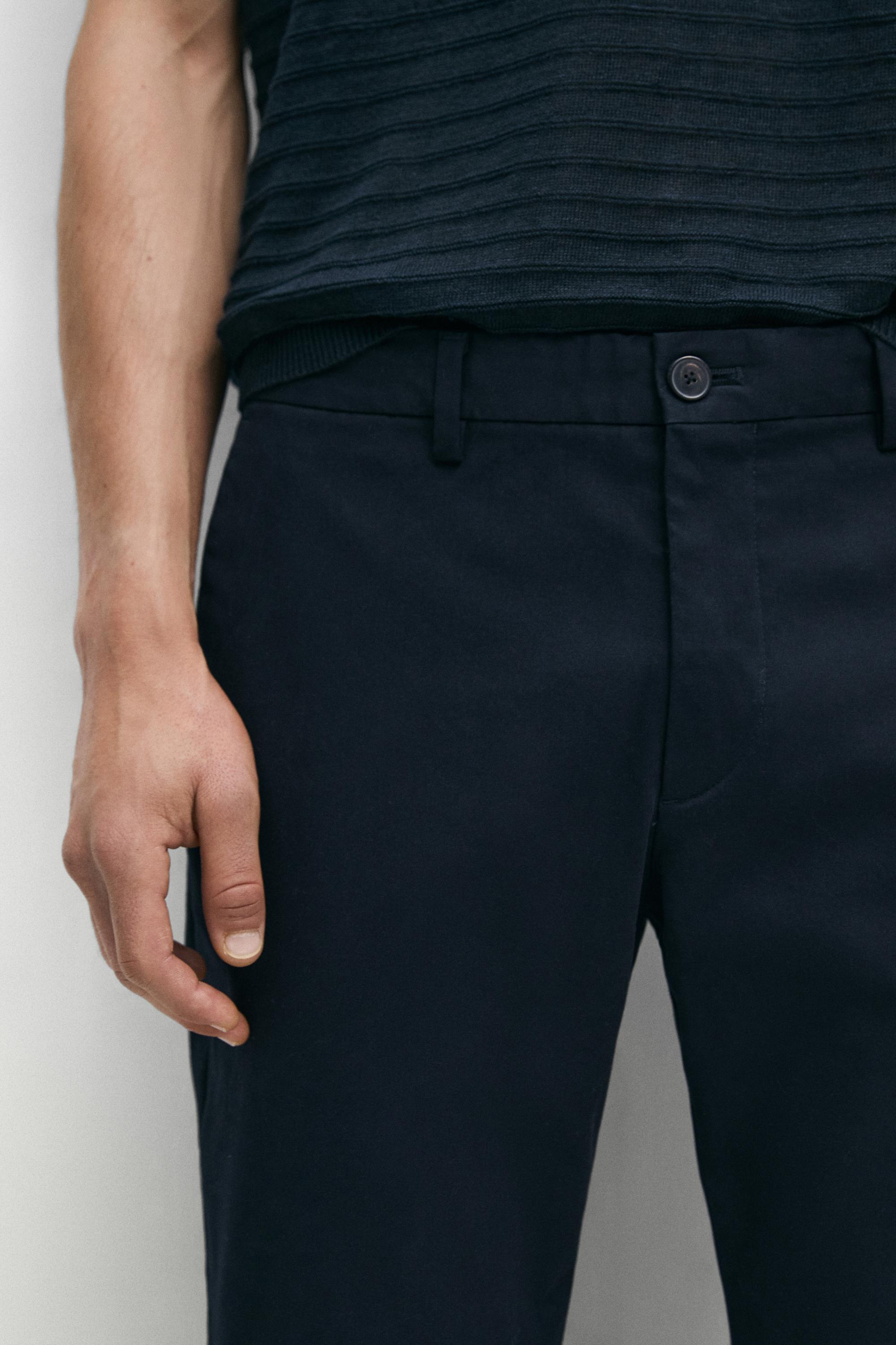 Slim fit cotton trousers — NAVY BLUE