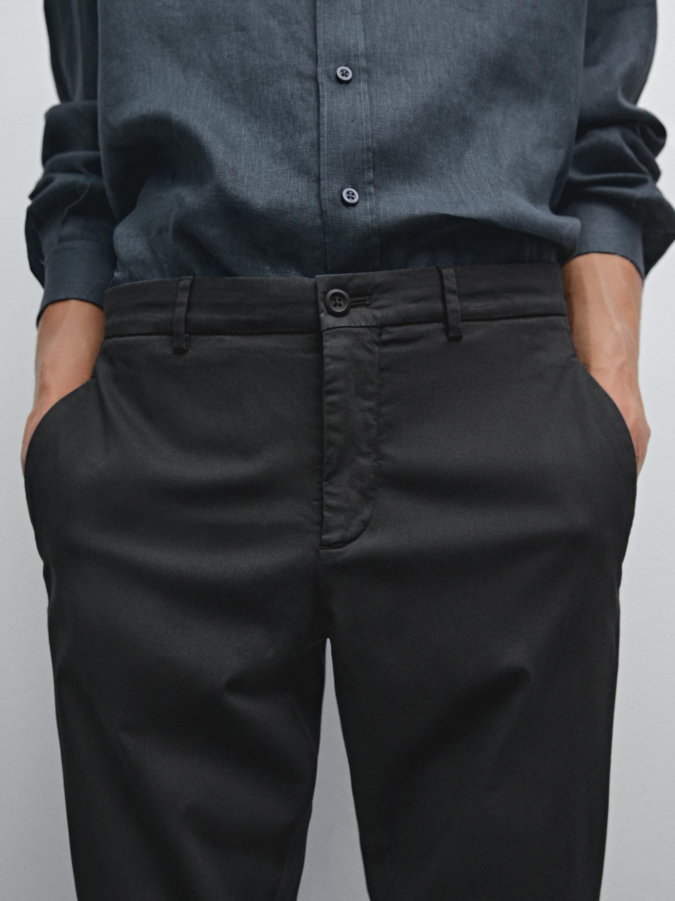 Cotton blend slim fit trousers