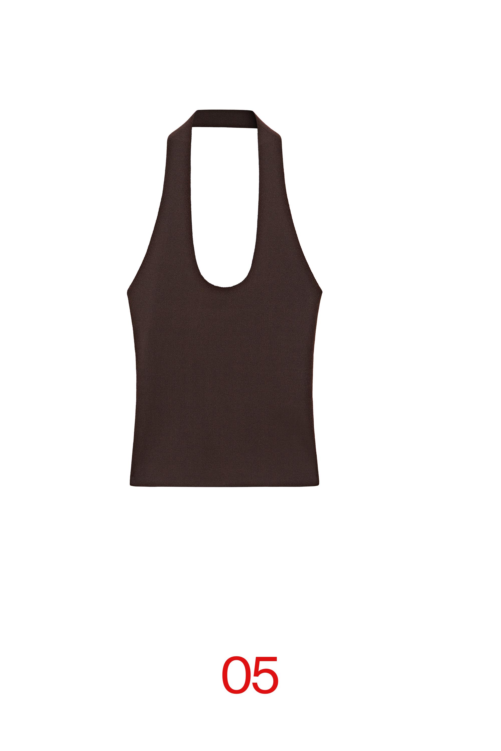 Fitted knit halter top — BROWN