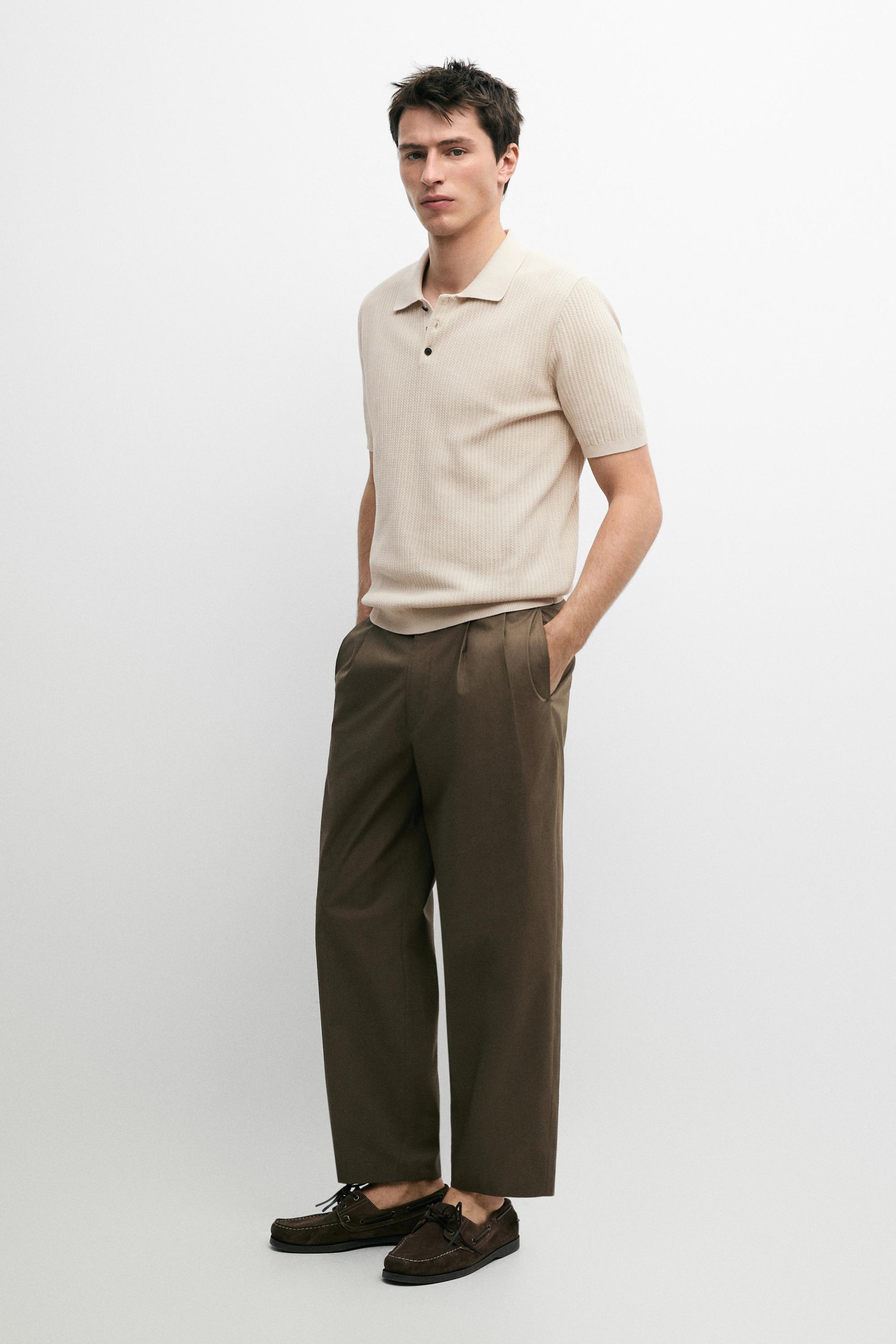 100% cotton textured knit polo sweater — BEIGE