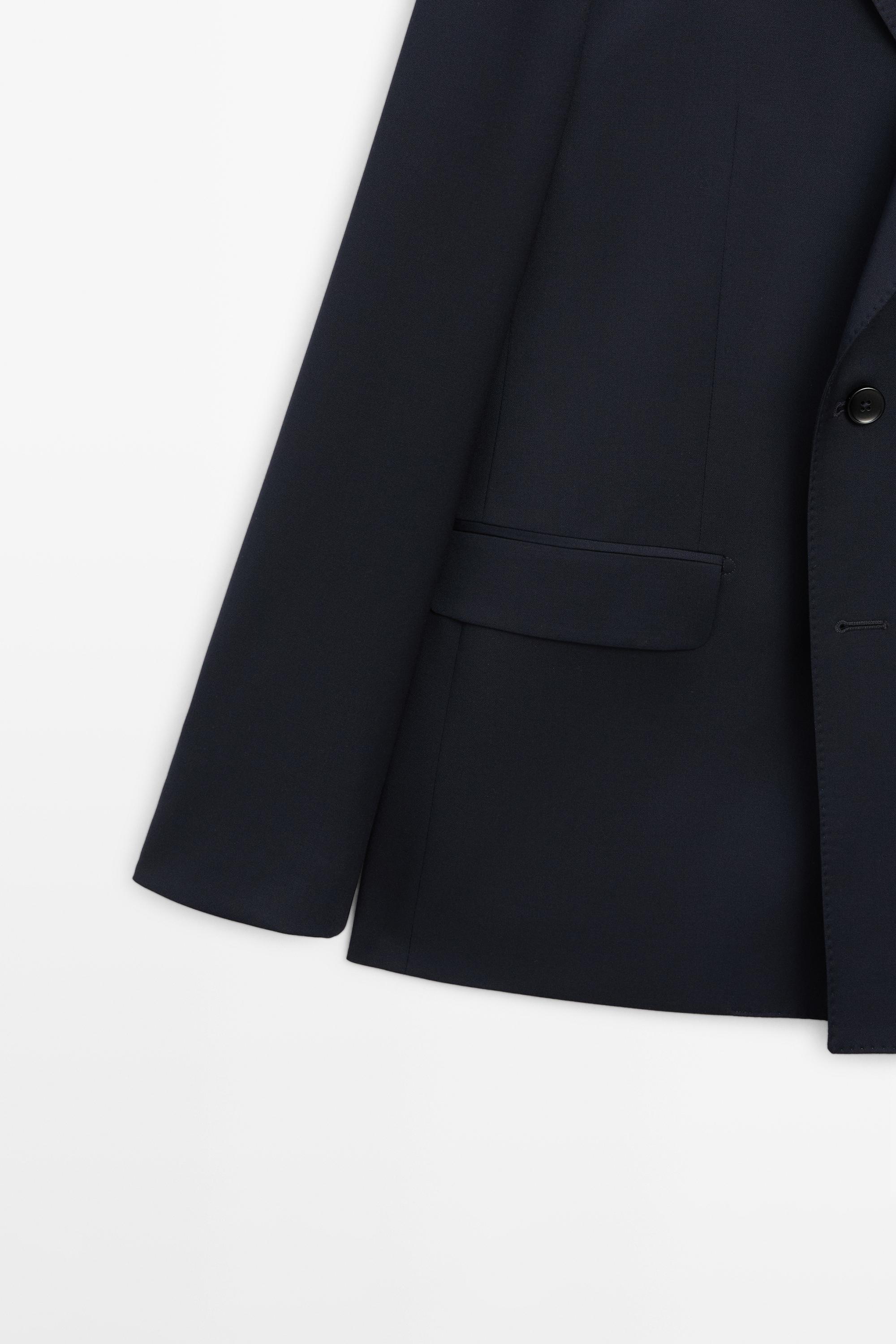100% cool wool double-breasted suit blazer — NAVY BLUE