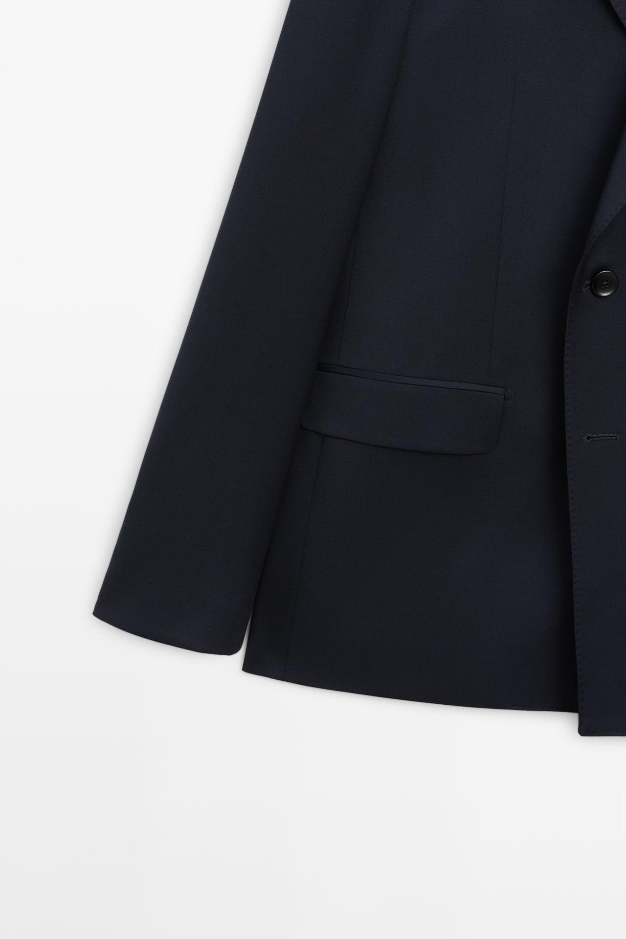 100% cool wool double-breasted suit blazer — NAVY BLUE