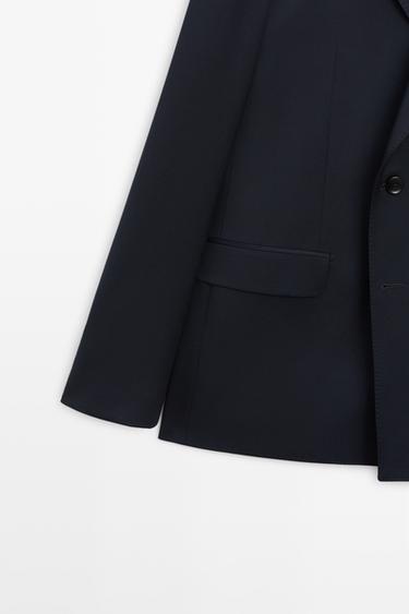 100% cool wool double-breasted suit blazer — NAVY BLUE 7