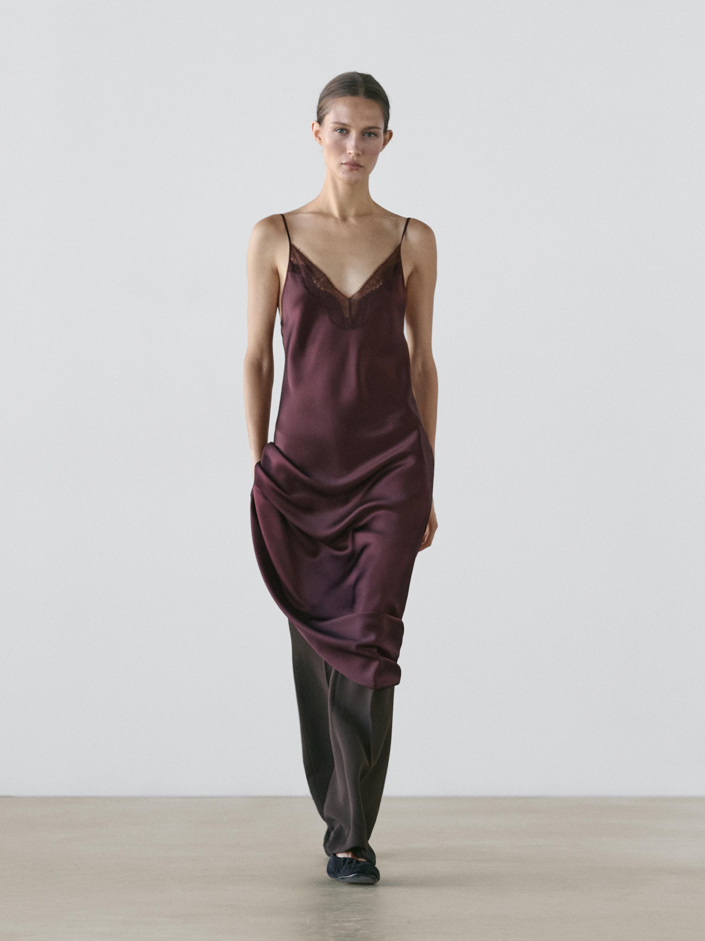 Flowing midi slip dress — BURGUNDY