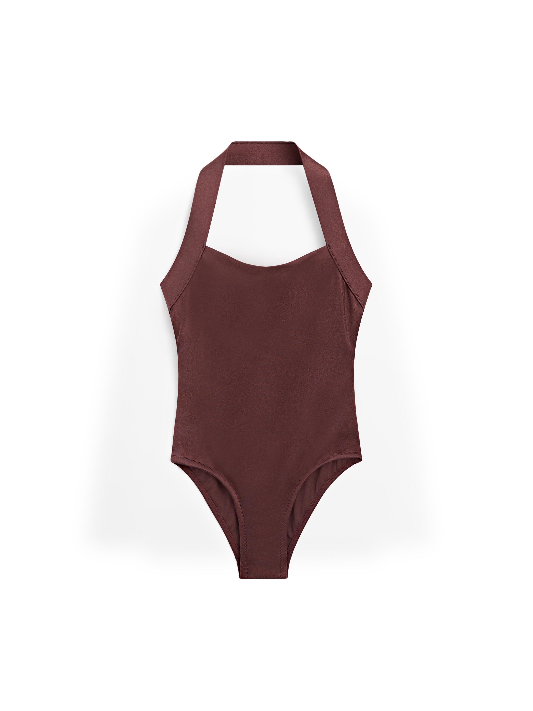 Shimmery halter swimsuit — BROWN