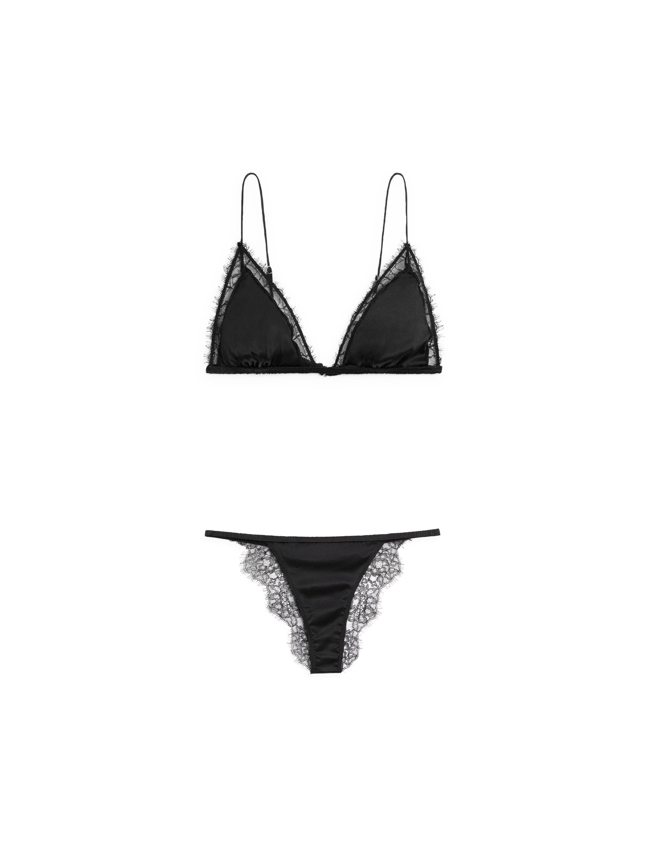 Silk and lace triangle bralette — BLACK