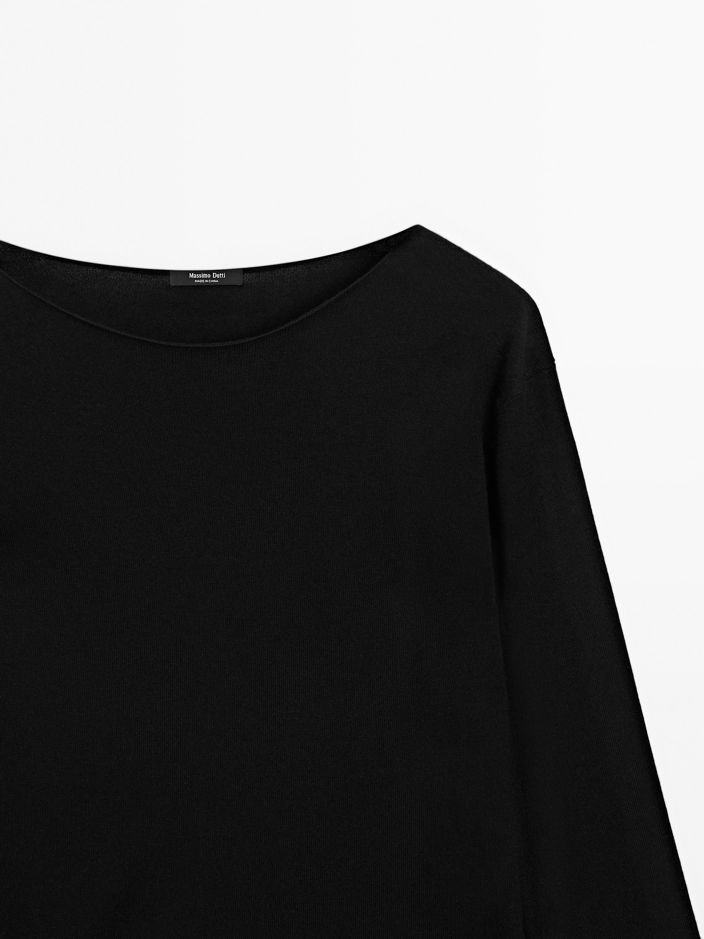 Wool blend boat neck sweater