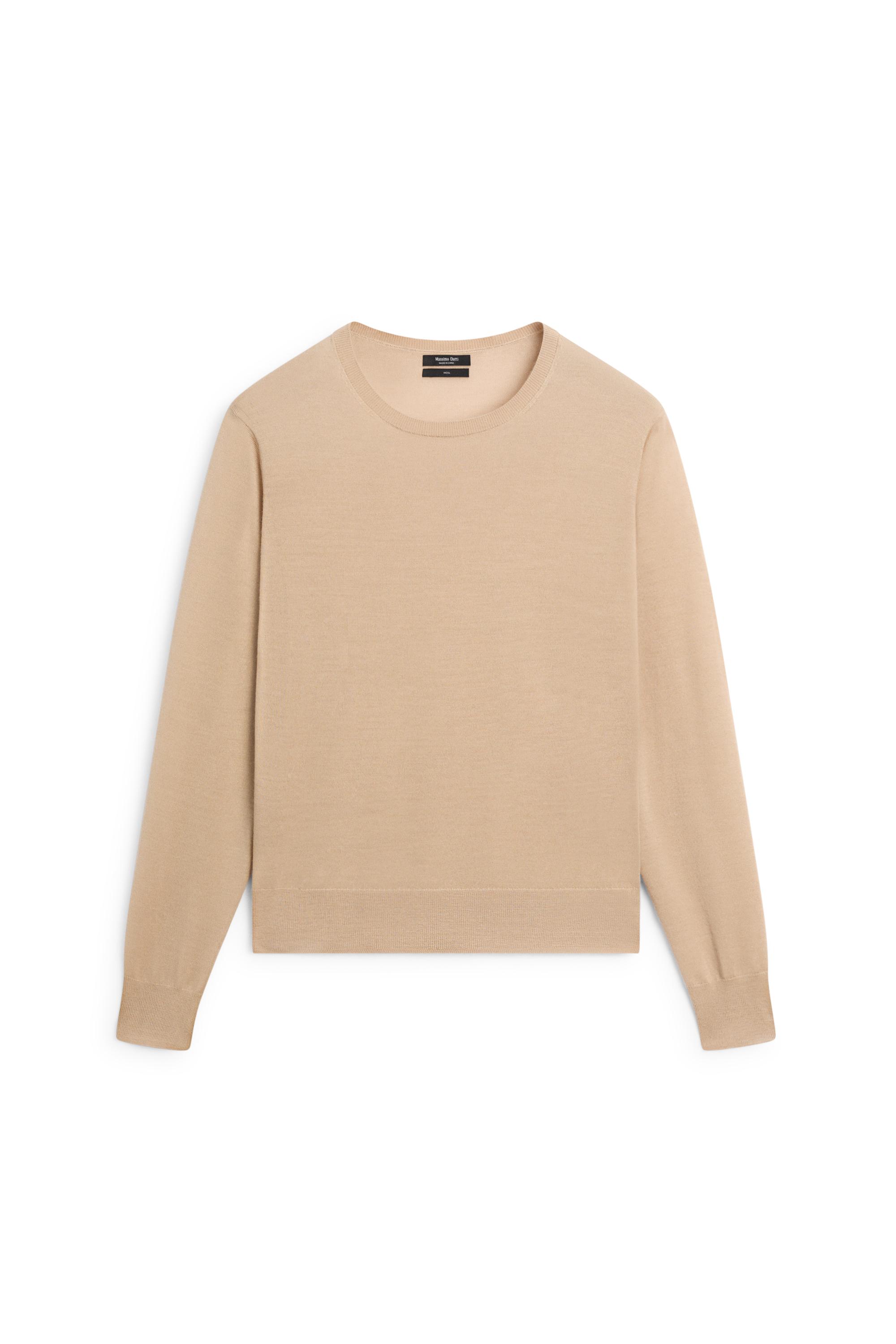 100% wool knit round neck sweater — CAMEL