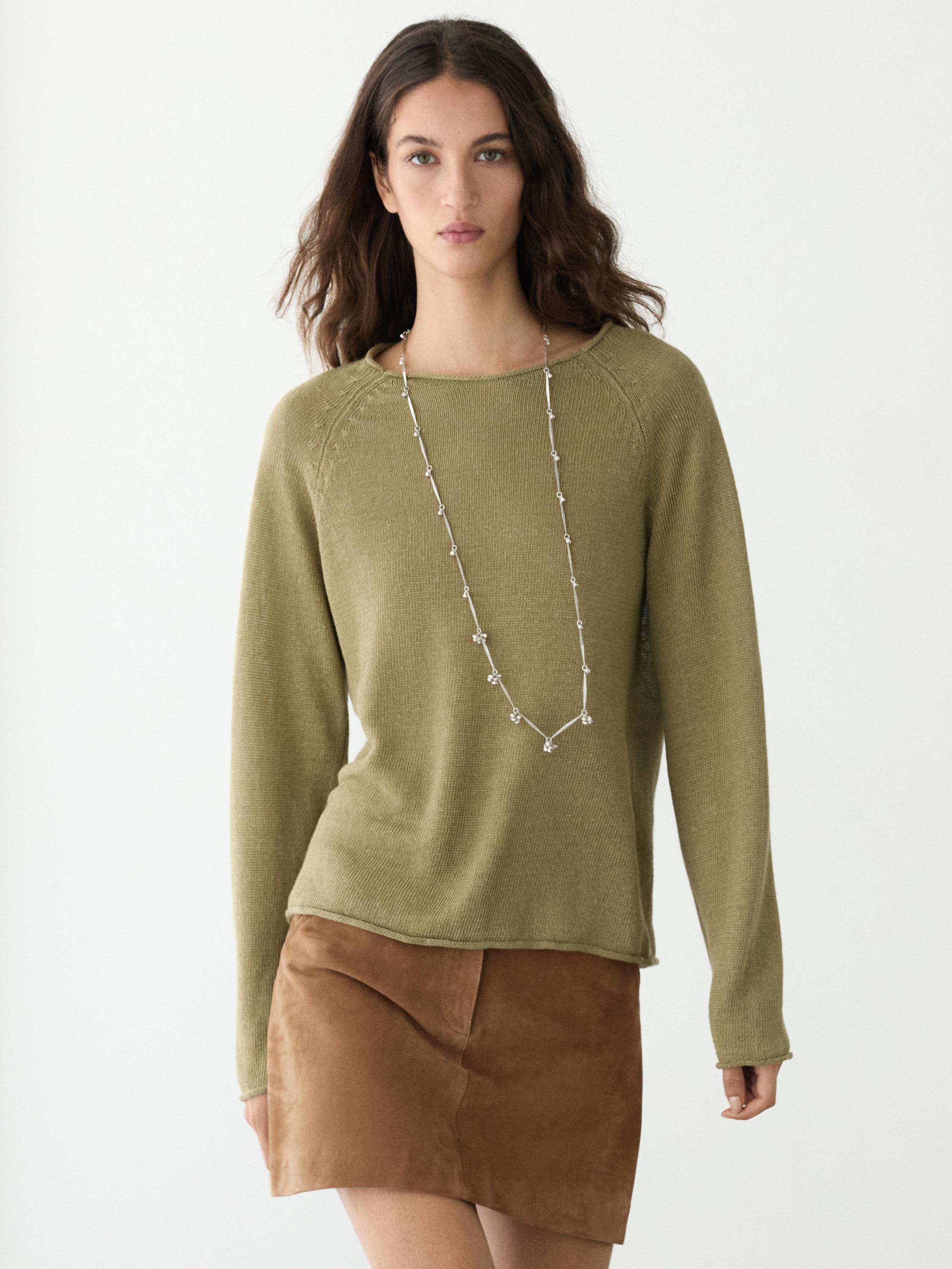 Pull en maille 100 % lin à col rond