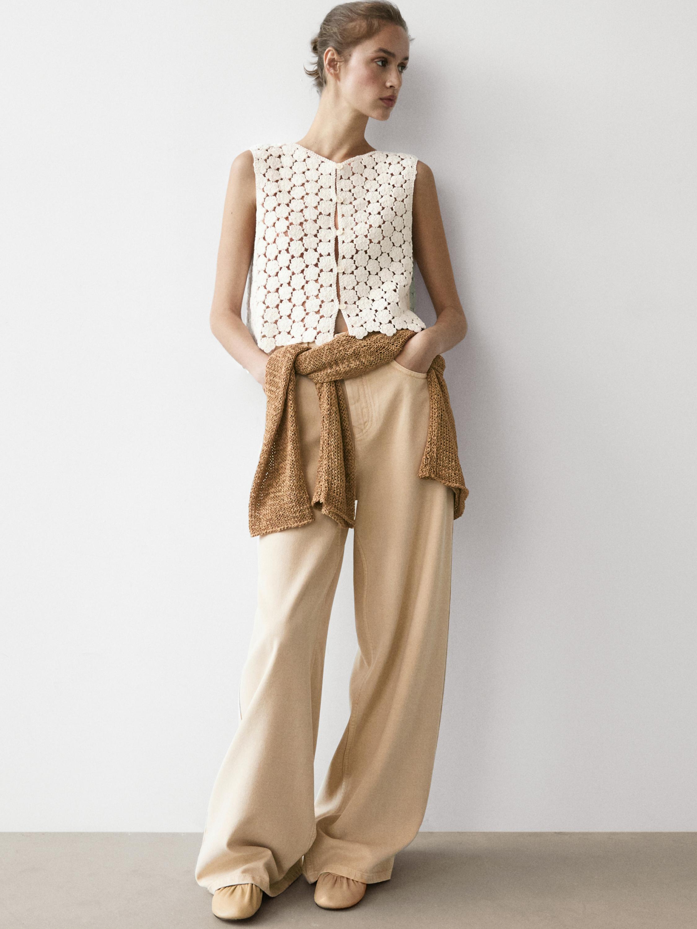 Low-rise wide-leg jeans — Vanilla