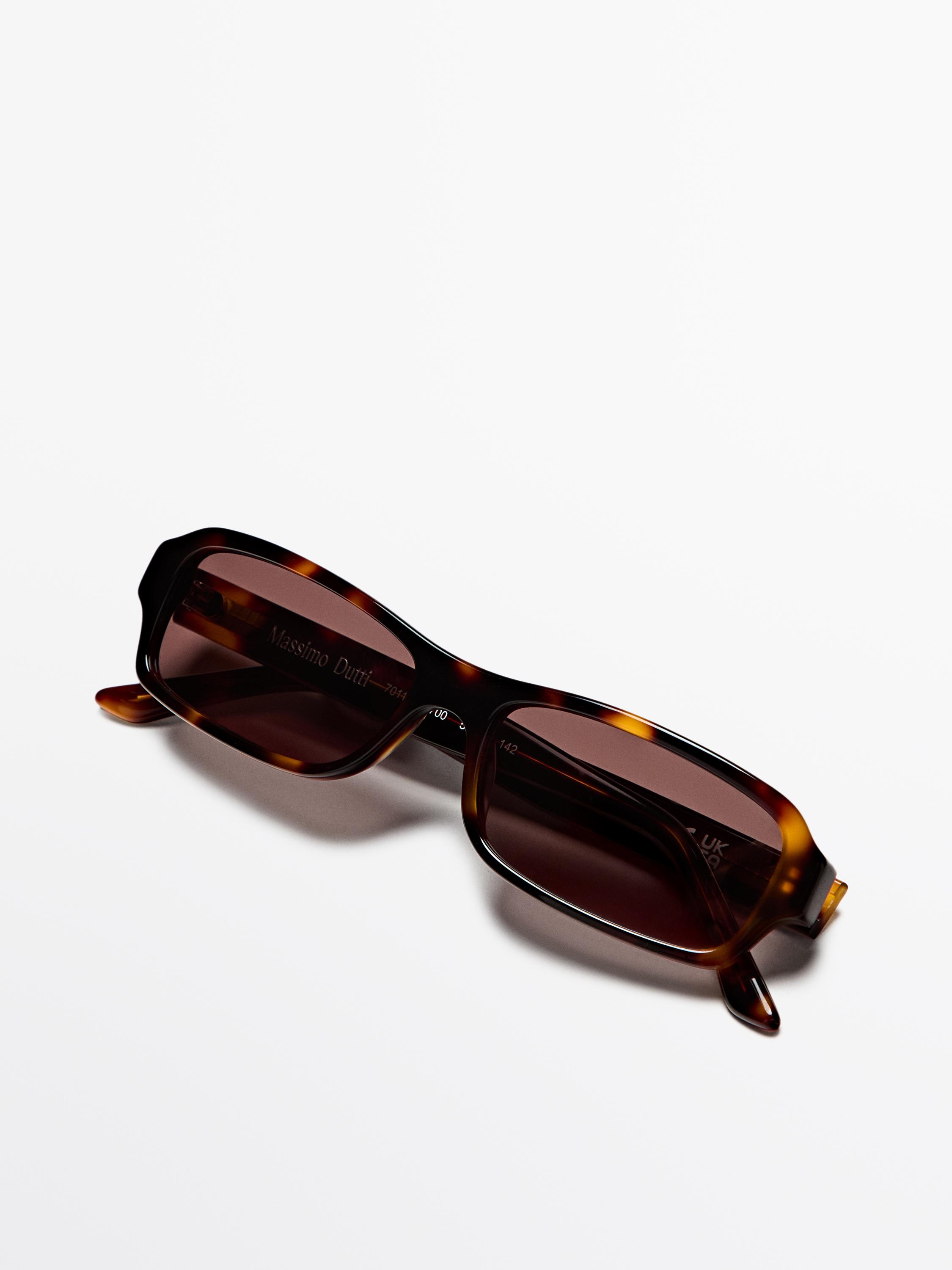 Rectangular tortoiseshell-effect sunglasses — BROWN