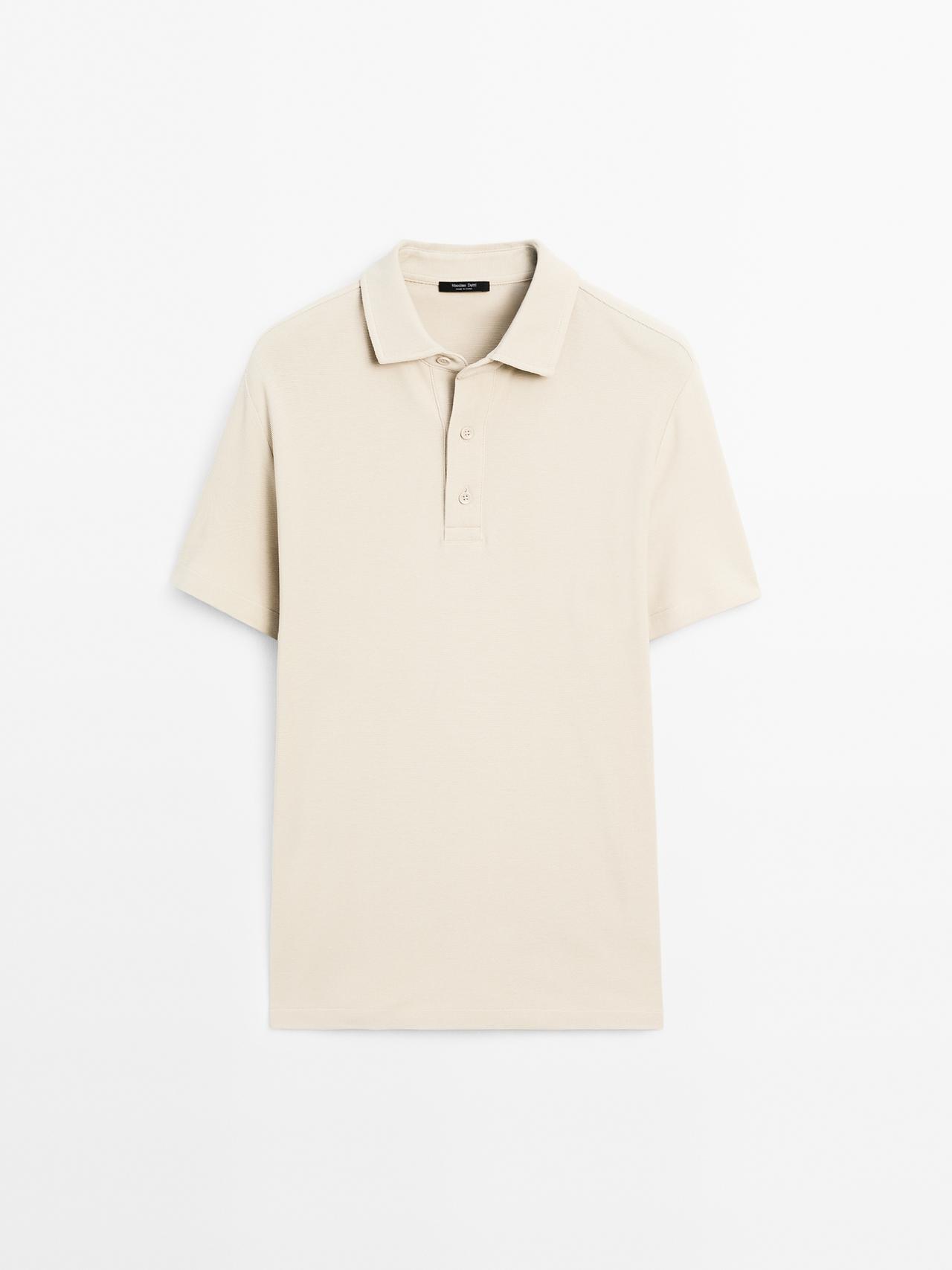 Massimo Dutti - Herre - Strukturvævet Poloshirt Med Korte Ærmer - Sand - Xxl