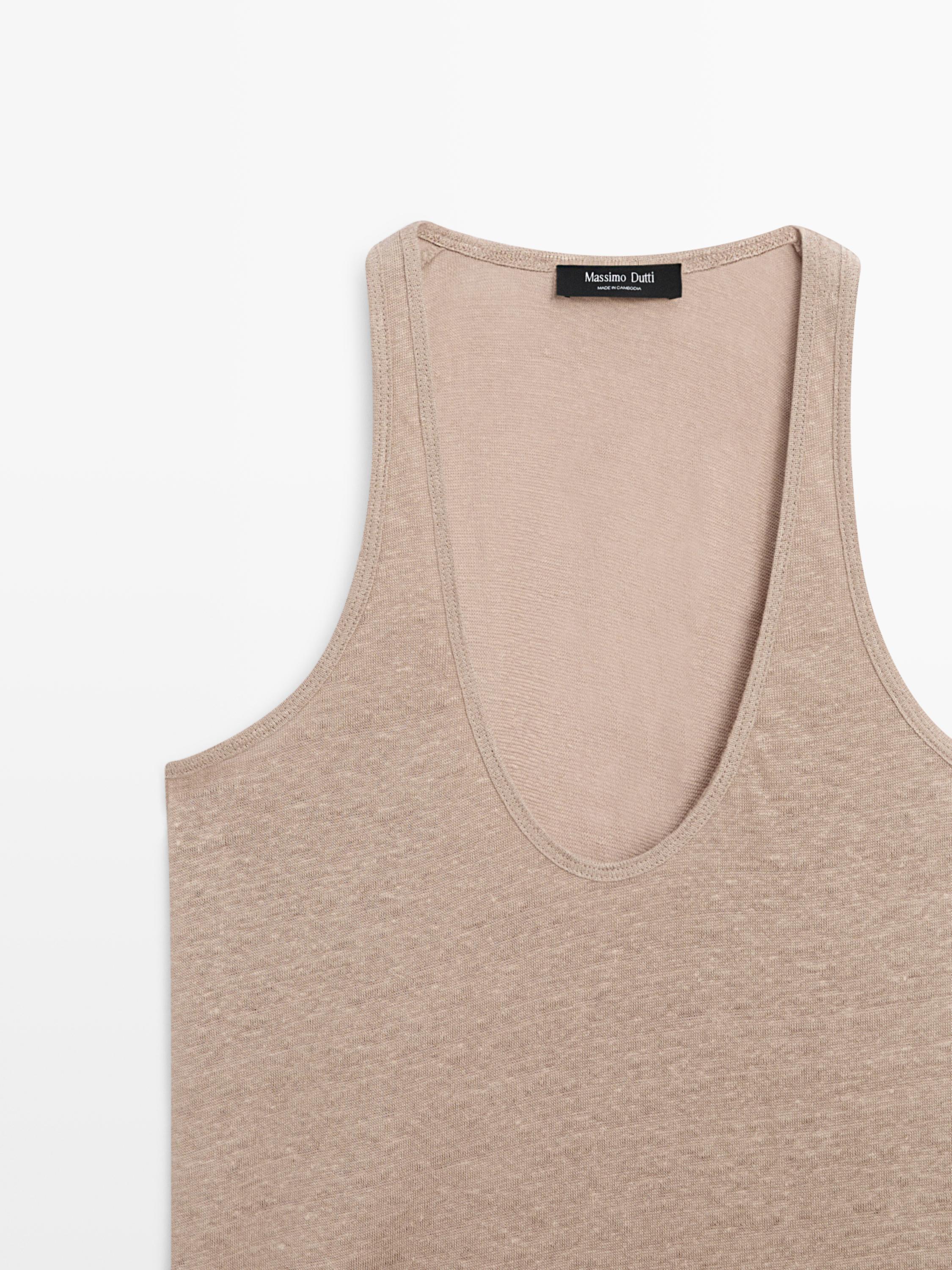 100% linen strappy top — STONE