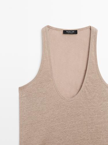 Flowing 100% linen top — STONE 4