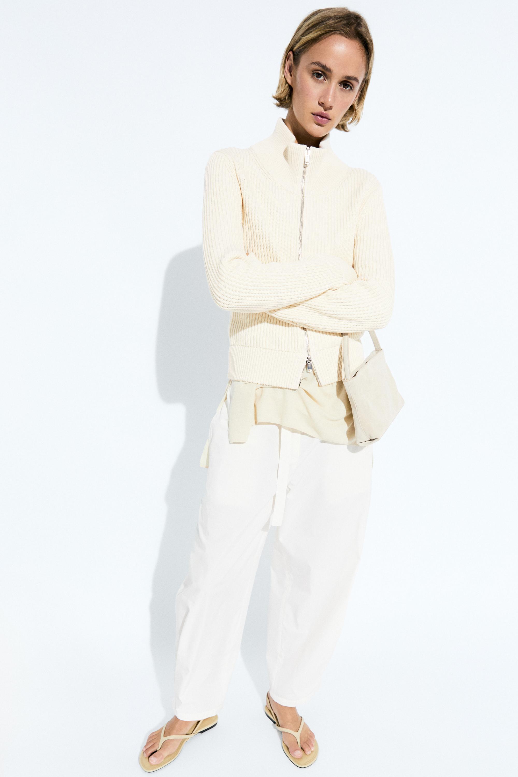100% cotton purl knit cardigan — CREAM
