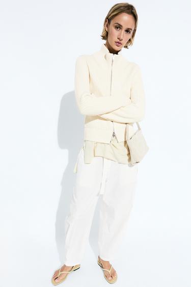 100% cotton purl knit cardigan — CREAM 1