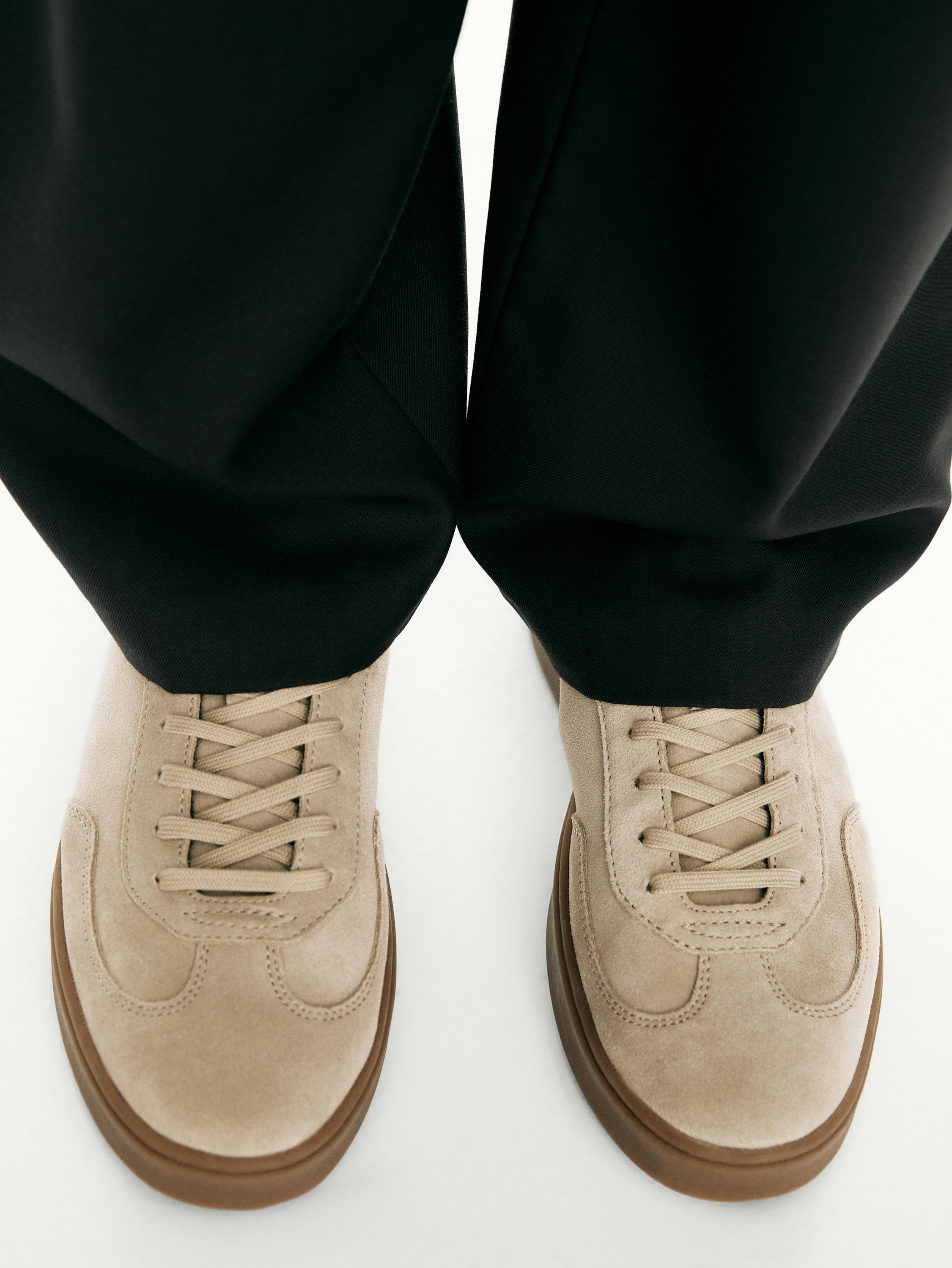 Split suede leather trainers — SAND BROWN