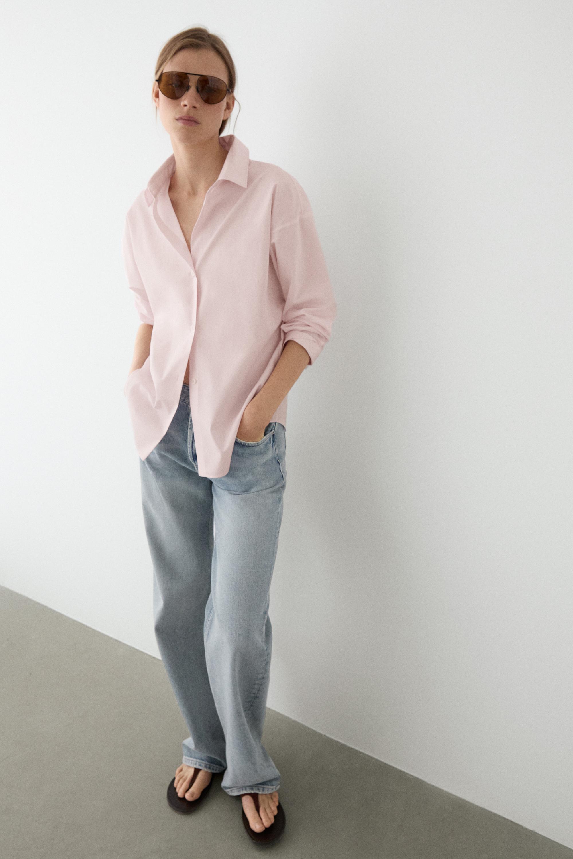 Cotton poplin shirt with dart detail — PINK