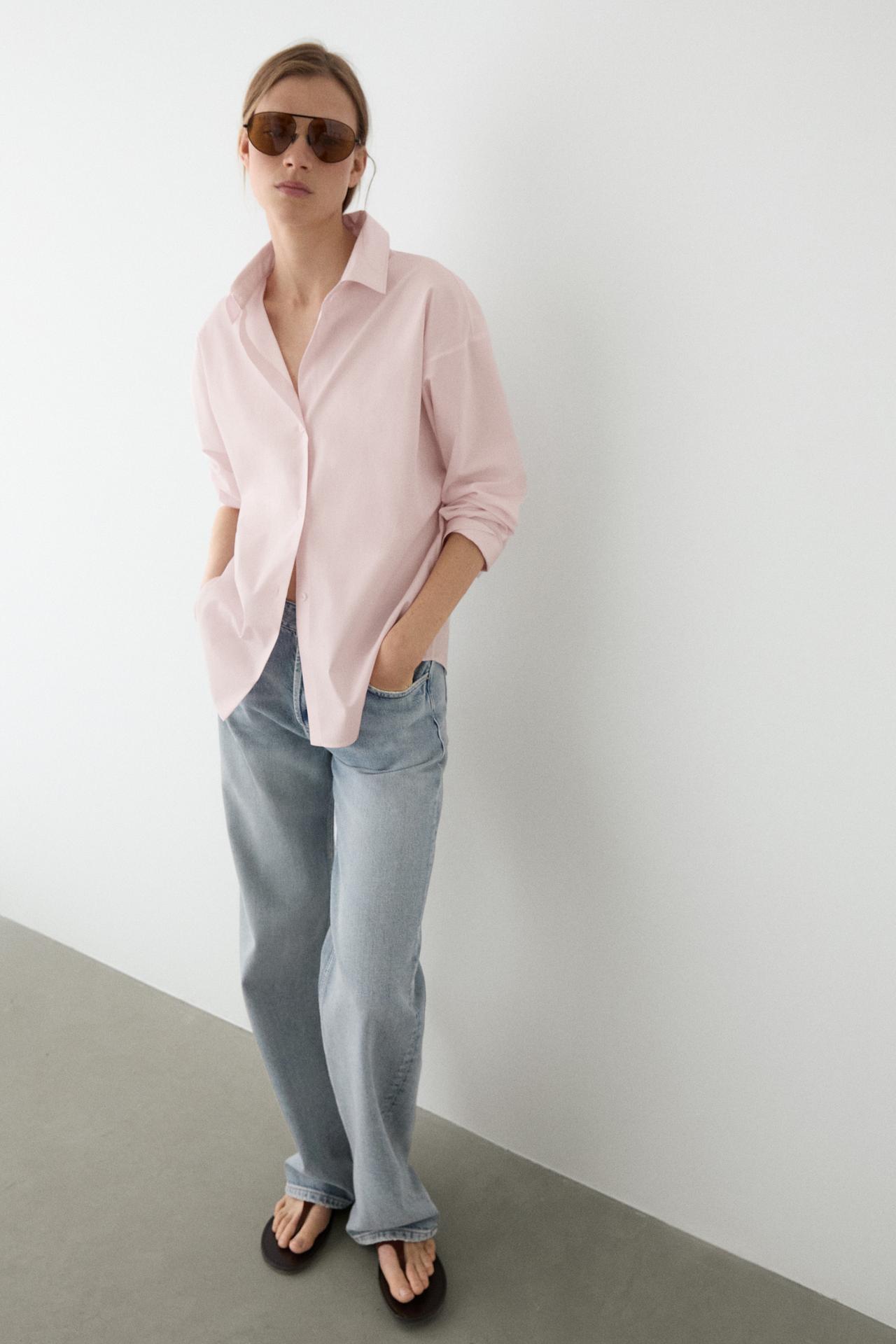 Cotton poplin shirt with dart detail — PINK