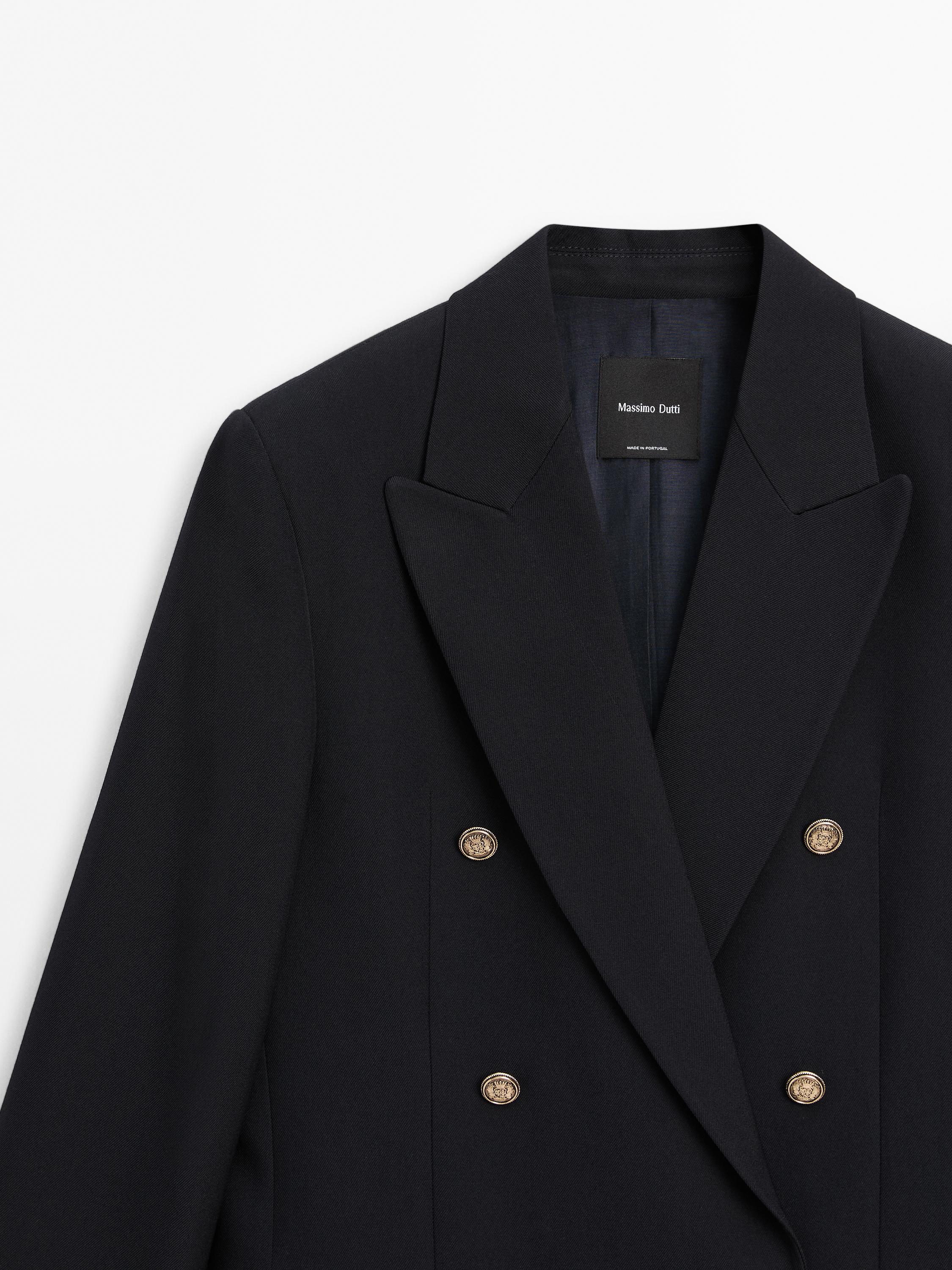 Wool blend blazer with gold buttons