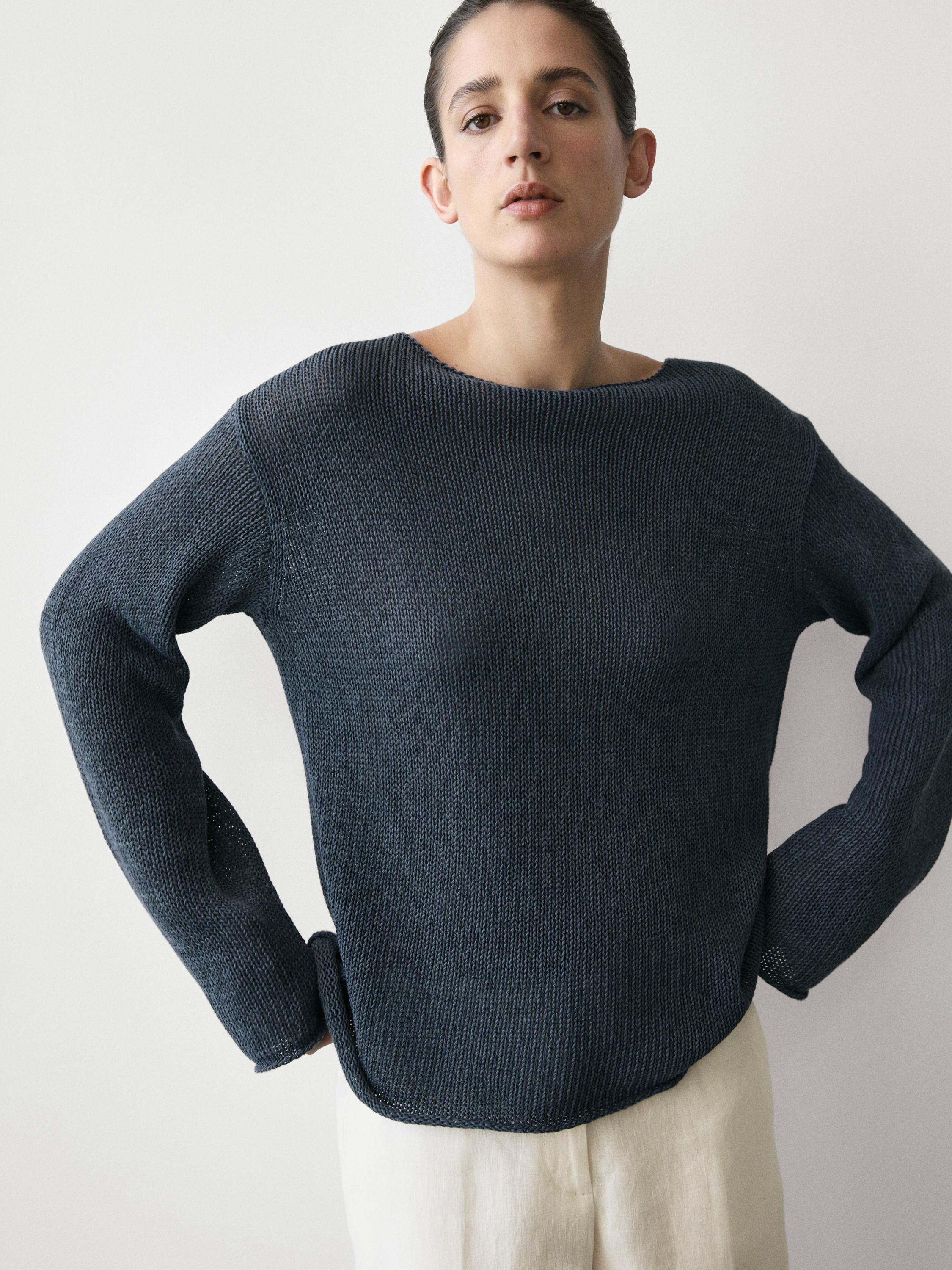 Cotton blend cutwork sweater — BLUE