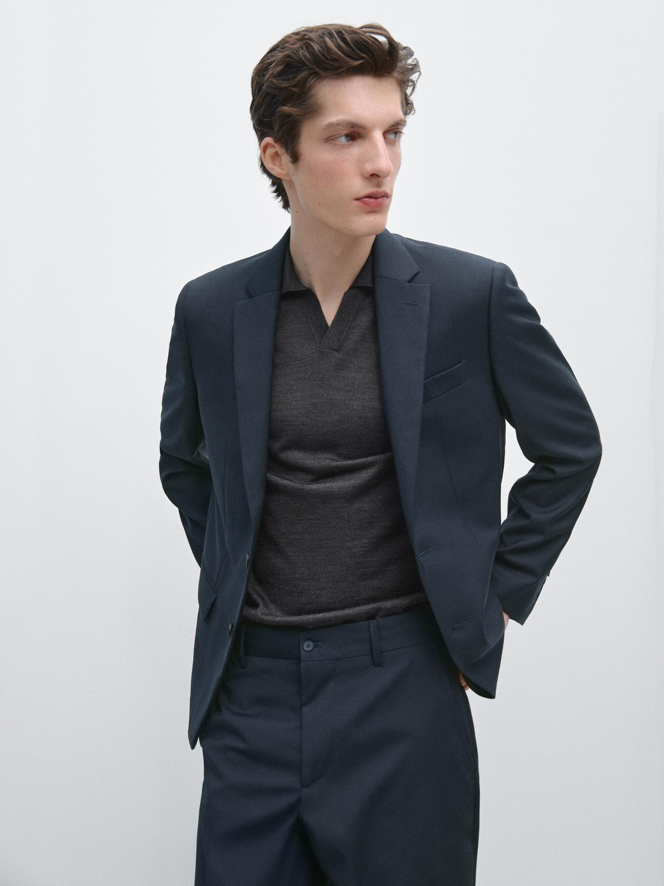 100% cool wool suit blazer — NAVY BLUE