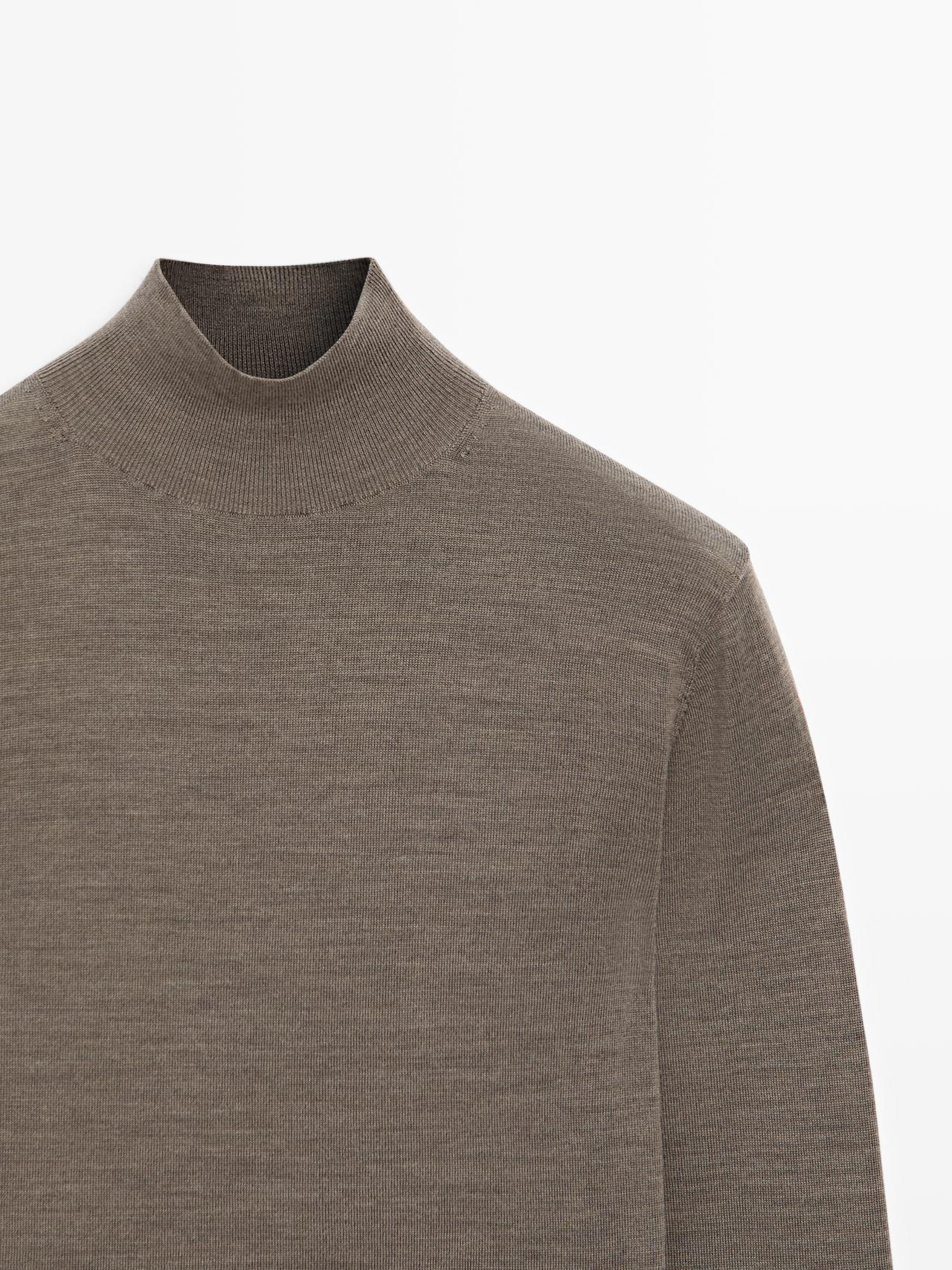 100% wool mock neck knit sweater — GREEN MARL