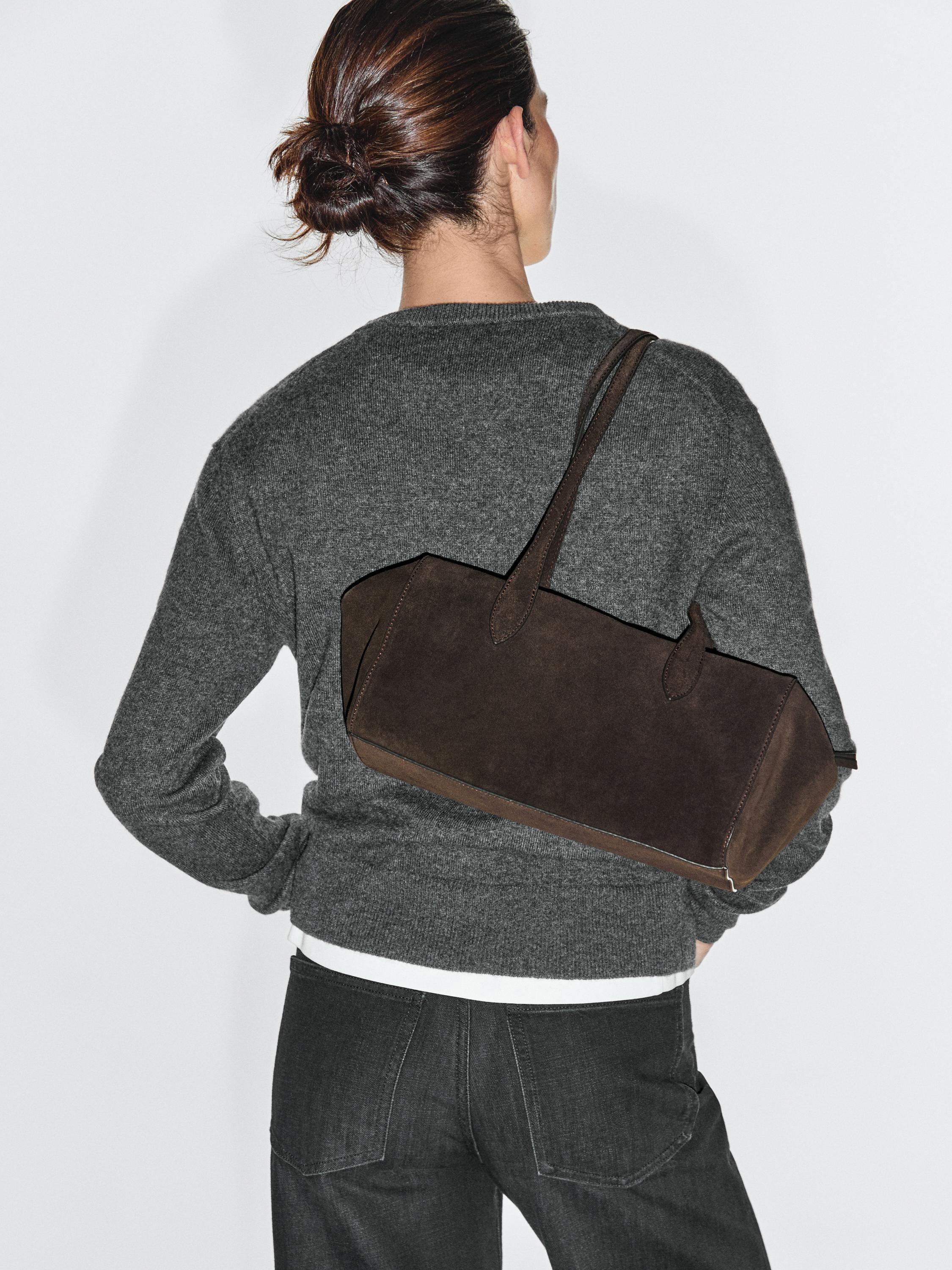 Split leather west satchel bag — BROWN