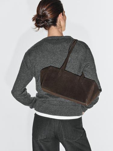 Split leather west satchel bag — BROWN 3