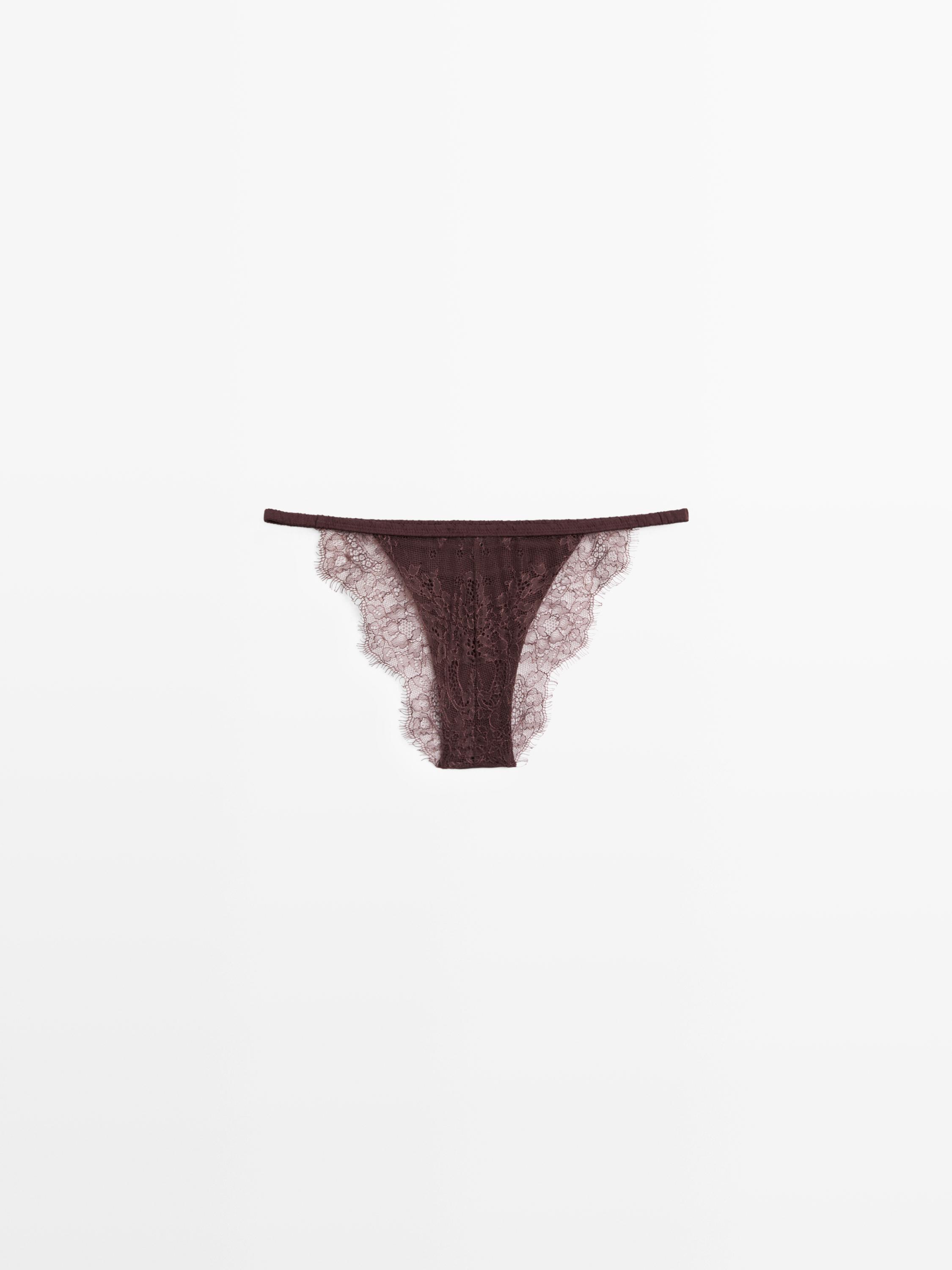 Silk briefs with lace detail — BROWN