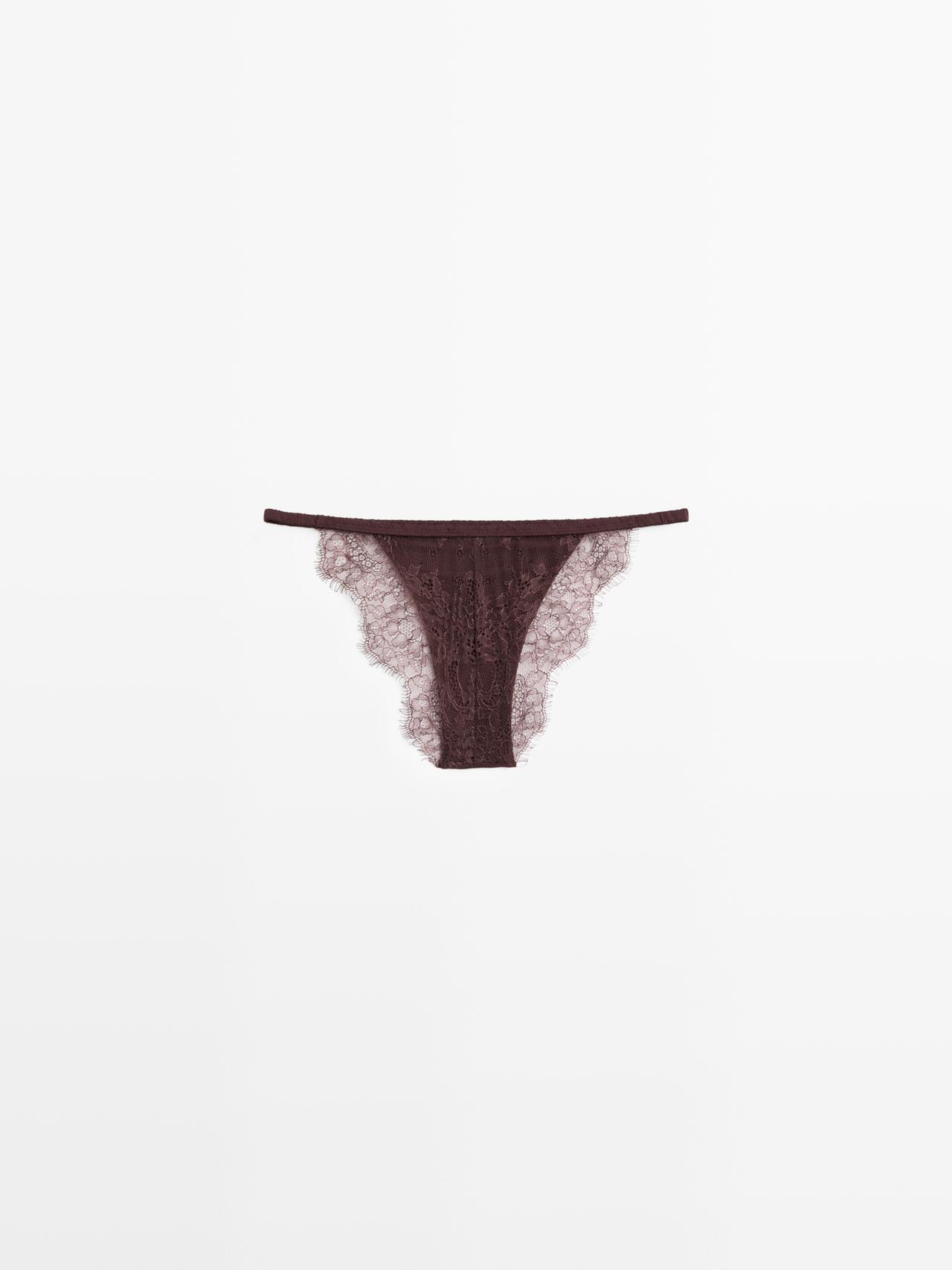 Silk briefs with lace detail — BROWN