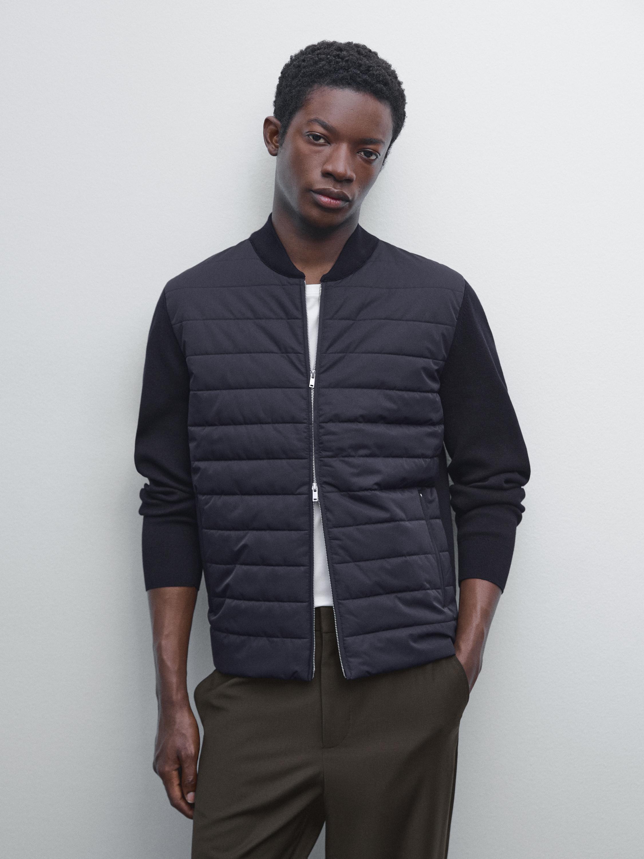 Quilted bomber jacket · Navy Blue, Black · Sweaters Massimo Dutti
