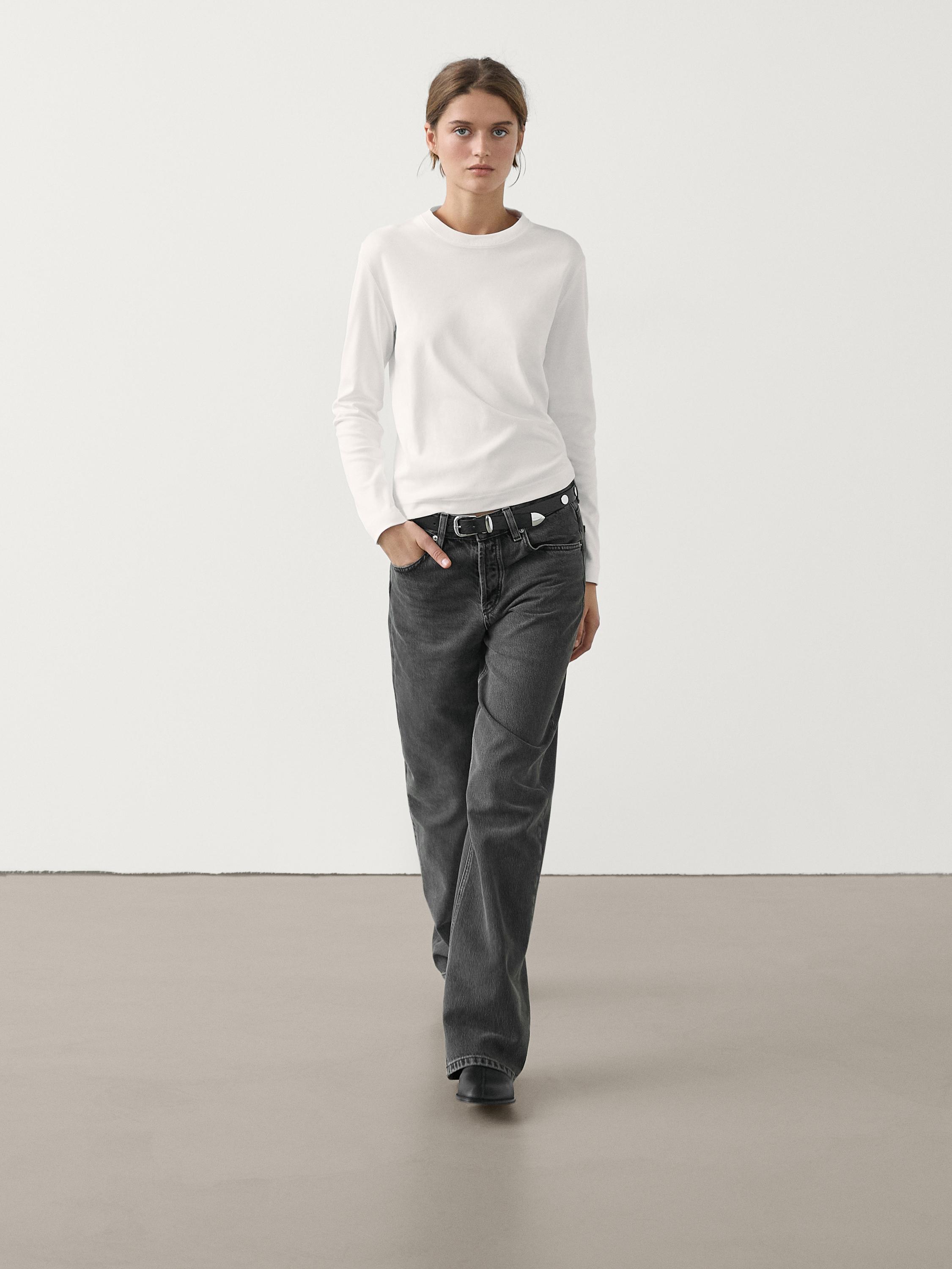 ★ Massimo Dutti★ sleeve seam detail t-shirt 06265200722 Metallic-effect knit T-shirt · Silver · T-shirts And Polo