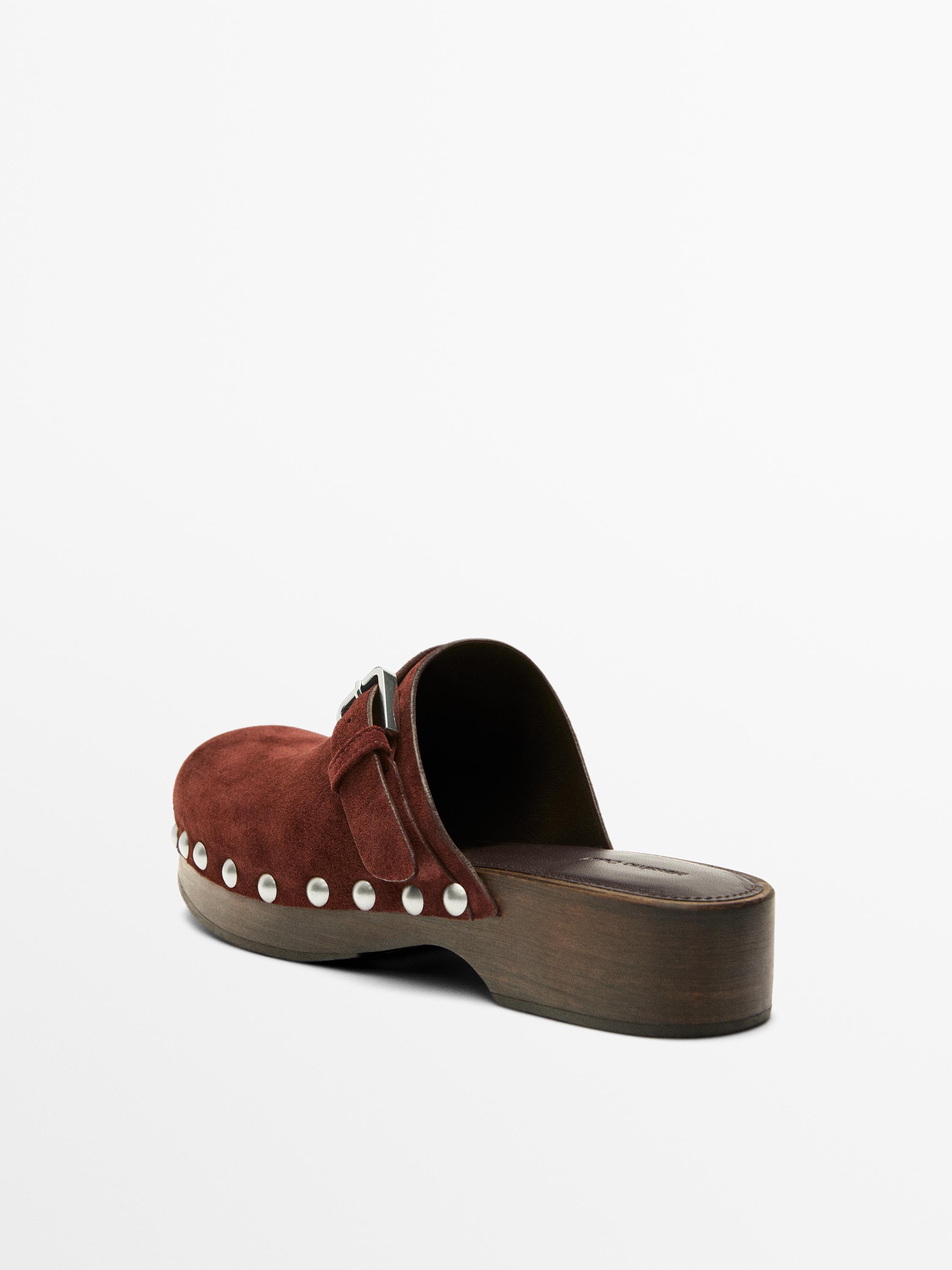 Leather clogs with buckle — TERRA-COTTA