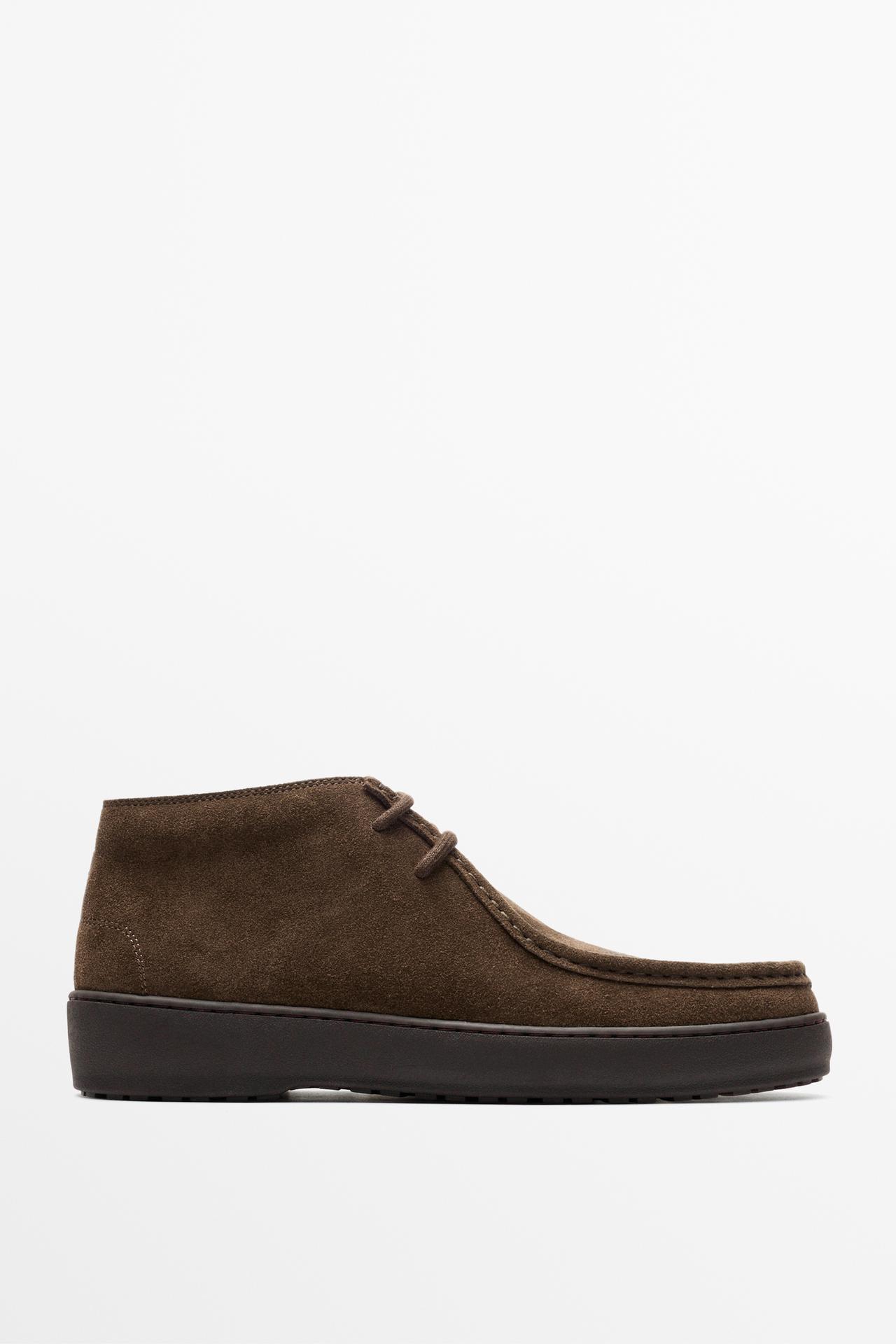 Split suede leather moc toe ankle shoe — OCHRE