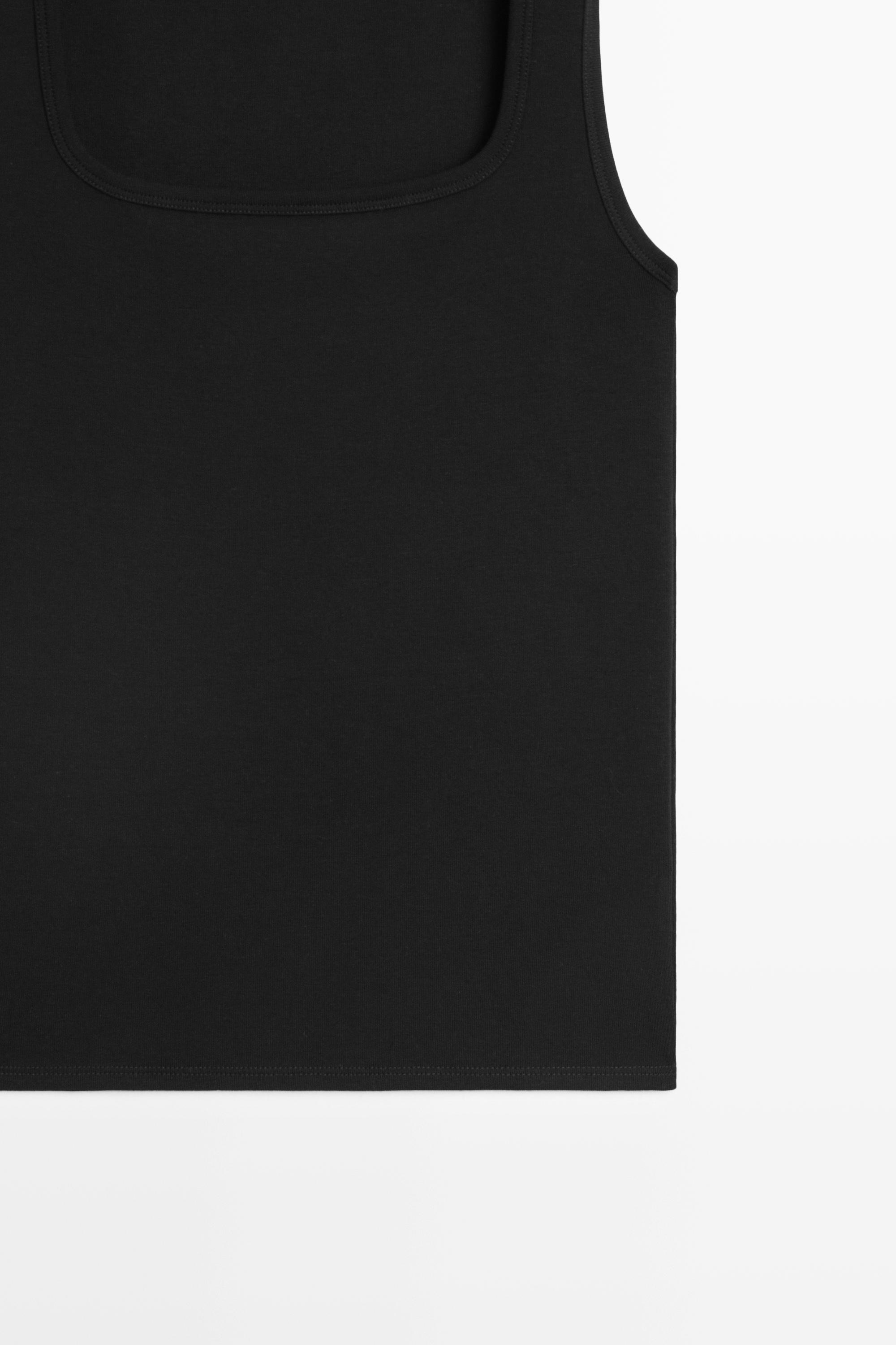 Cotton blend square neck top — BLACK