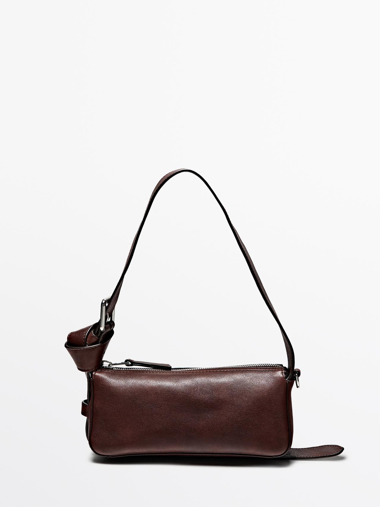 Massimo Dutti - Dame - Lille Taske I Nappalæder Med Spænde - Bordeaux - 01